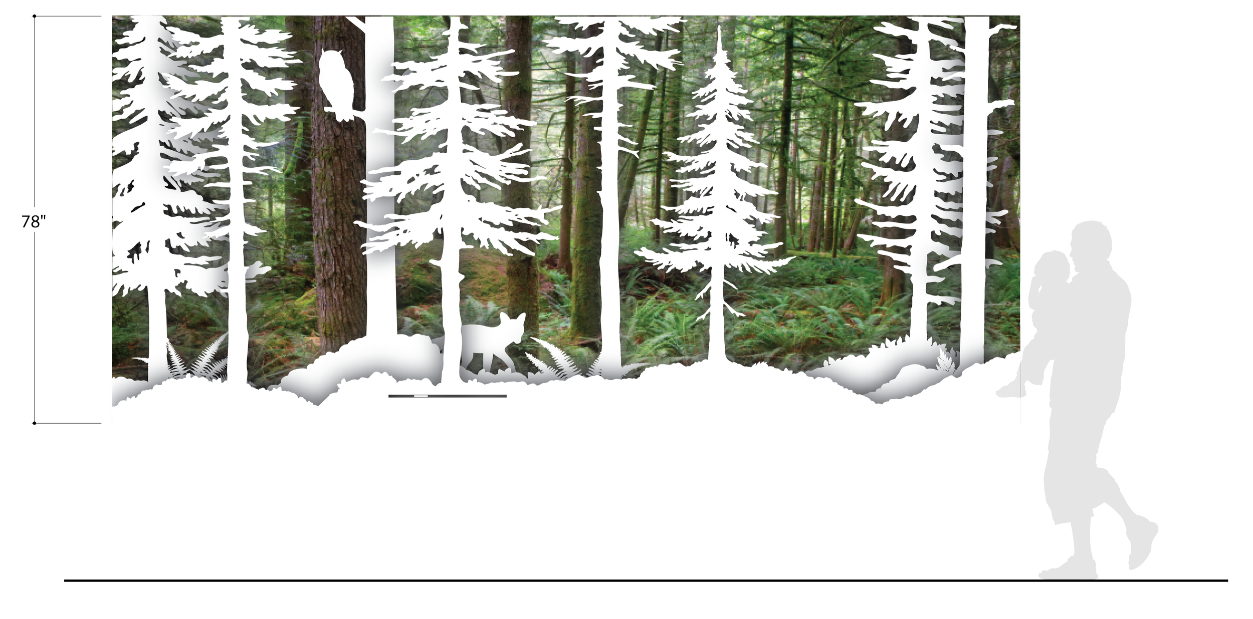 Shop drawing for UCSF Stad Center custom wallcovering and 3D wood feature wall detailing panel layout, dimensions, and installation planning.