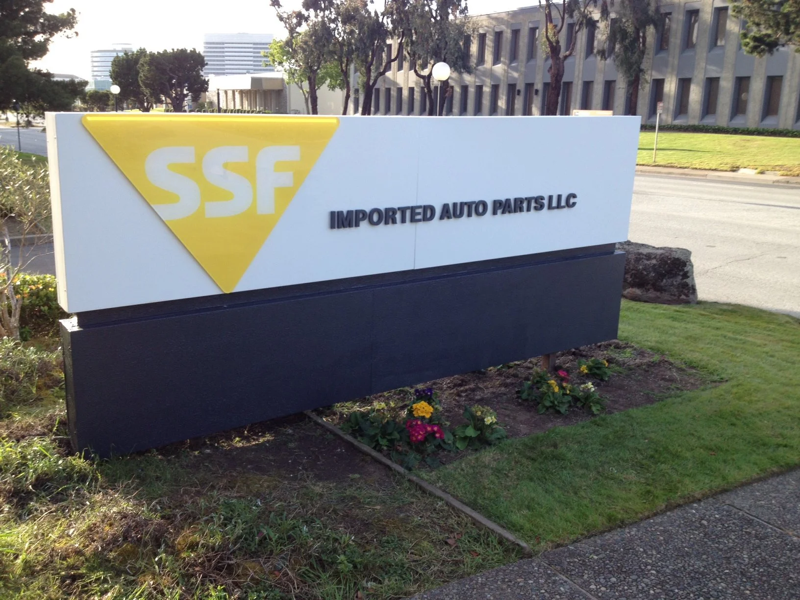 Exterior monument signage for SSF providing clear corporate campus identification and branding