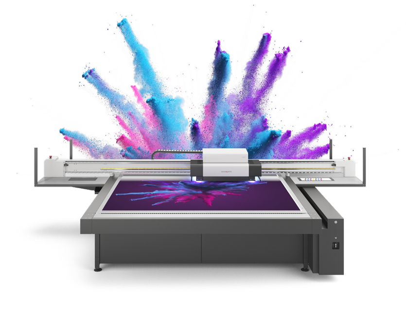 SwissQprint Nyala 4 large-format flatbed printer producing high-resolution graphics for commercial signage, wallcoverings, and custom architectural printing