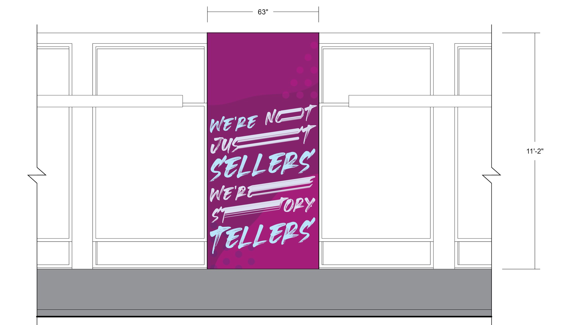 Design elevation for vertical wall graphic at eBay New York office featuring branded workplace messaging as part of environmental graphics program