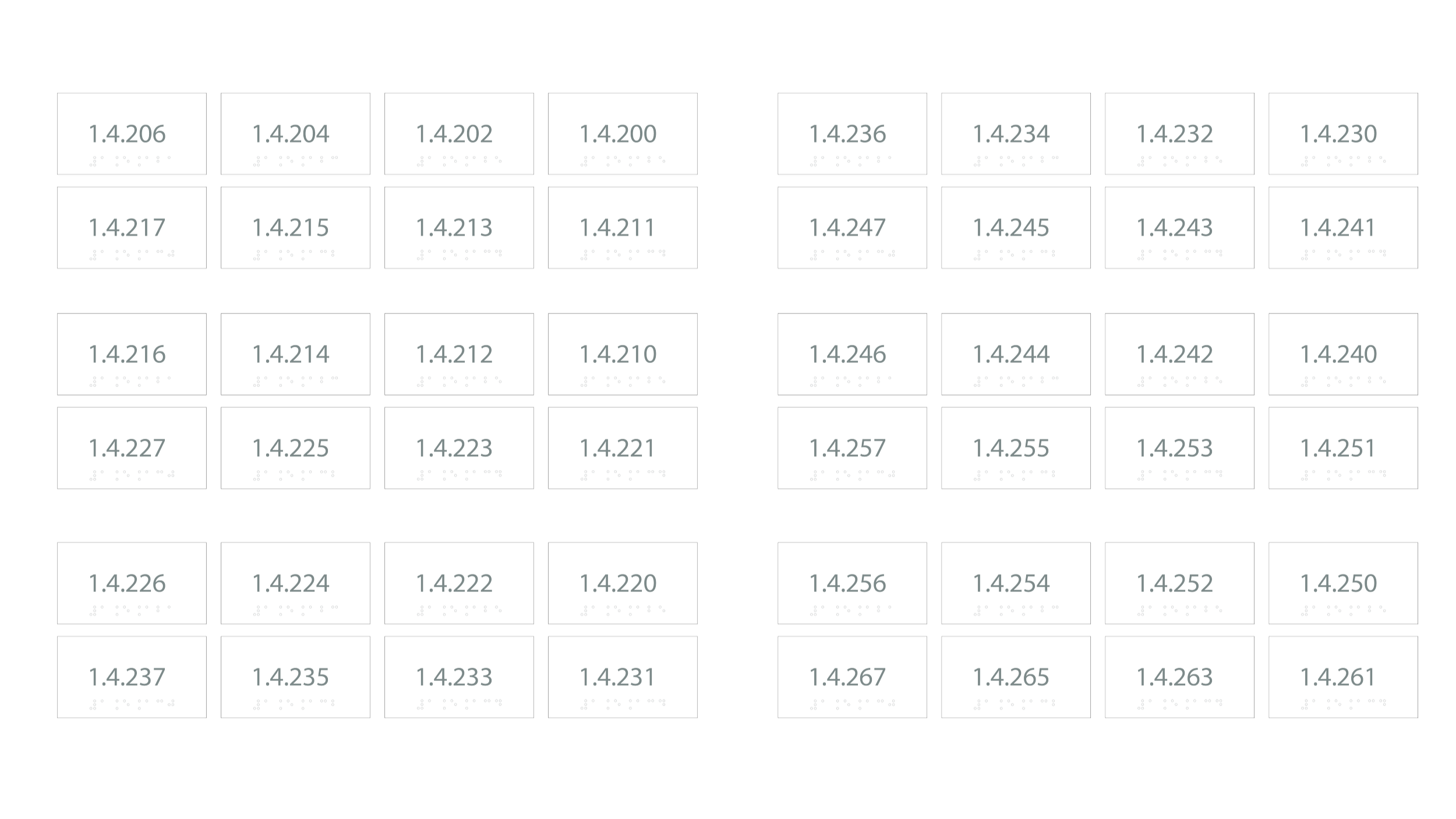 ADA workstation identification sign layout sheet showing multiple tactile room numbers with braille for eBay Salt Lake City by JP Digital Imaging