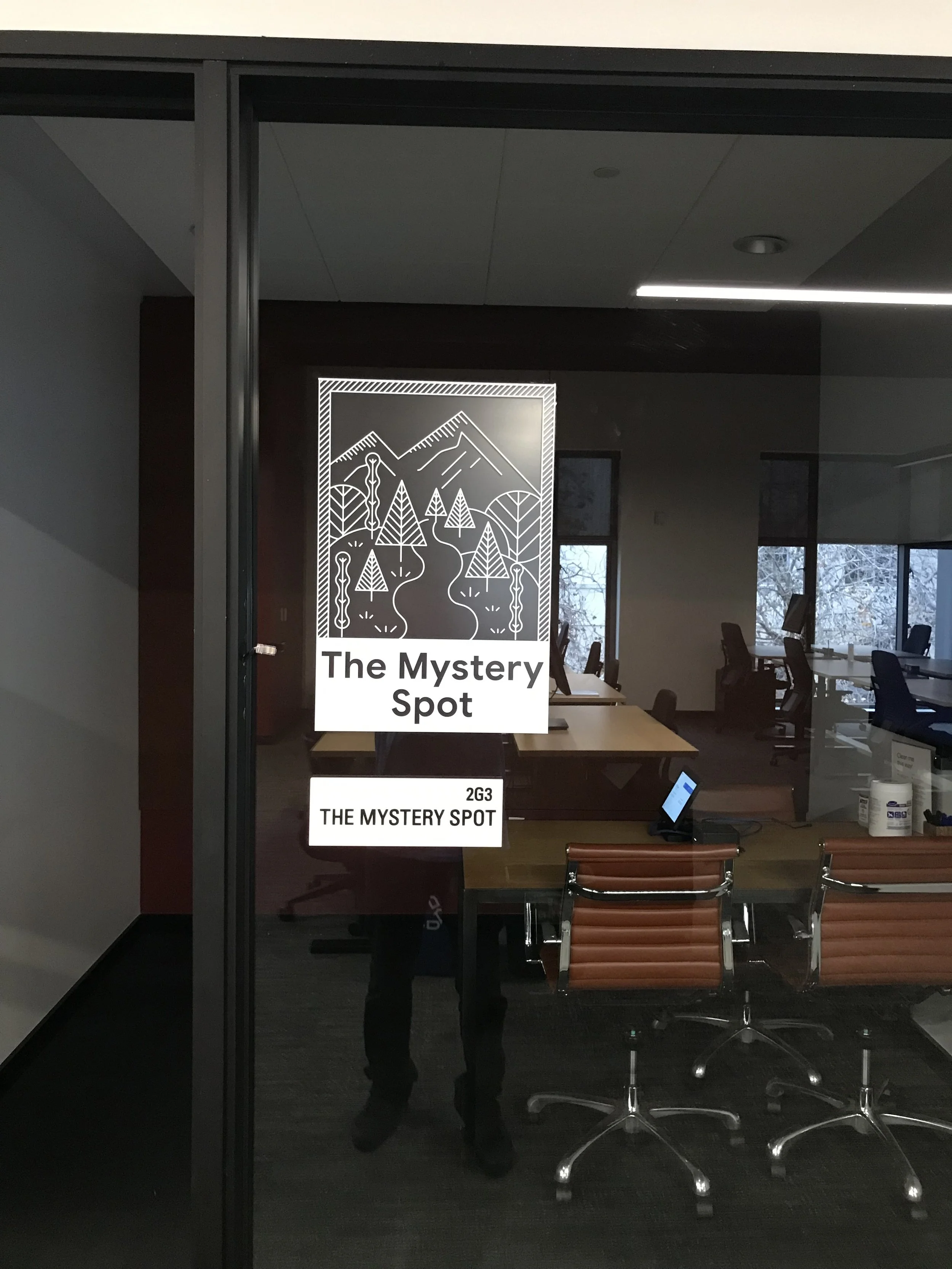 Installed room identification signage at Google Santa Cruz, providing clear interior wayfinding and consistent workplace branding.