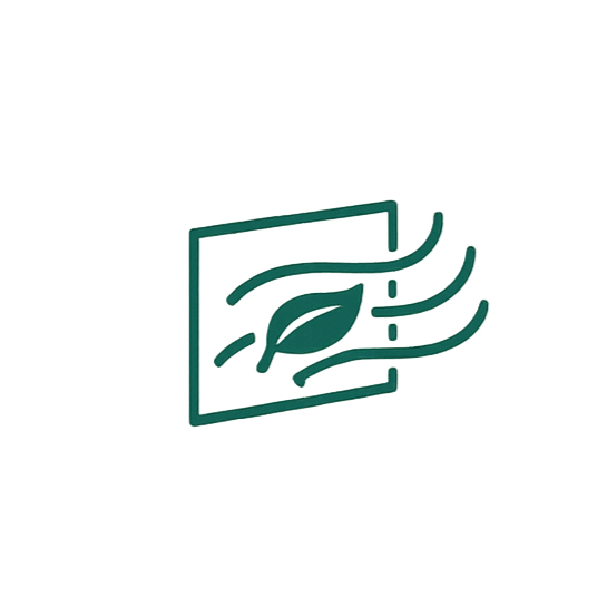 Low-VOC commercial graphics and wallcovering materials icon supporting improved indoor air quality and healthier workplace environments.