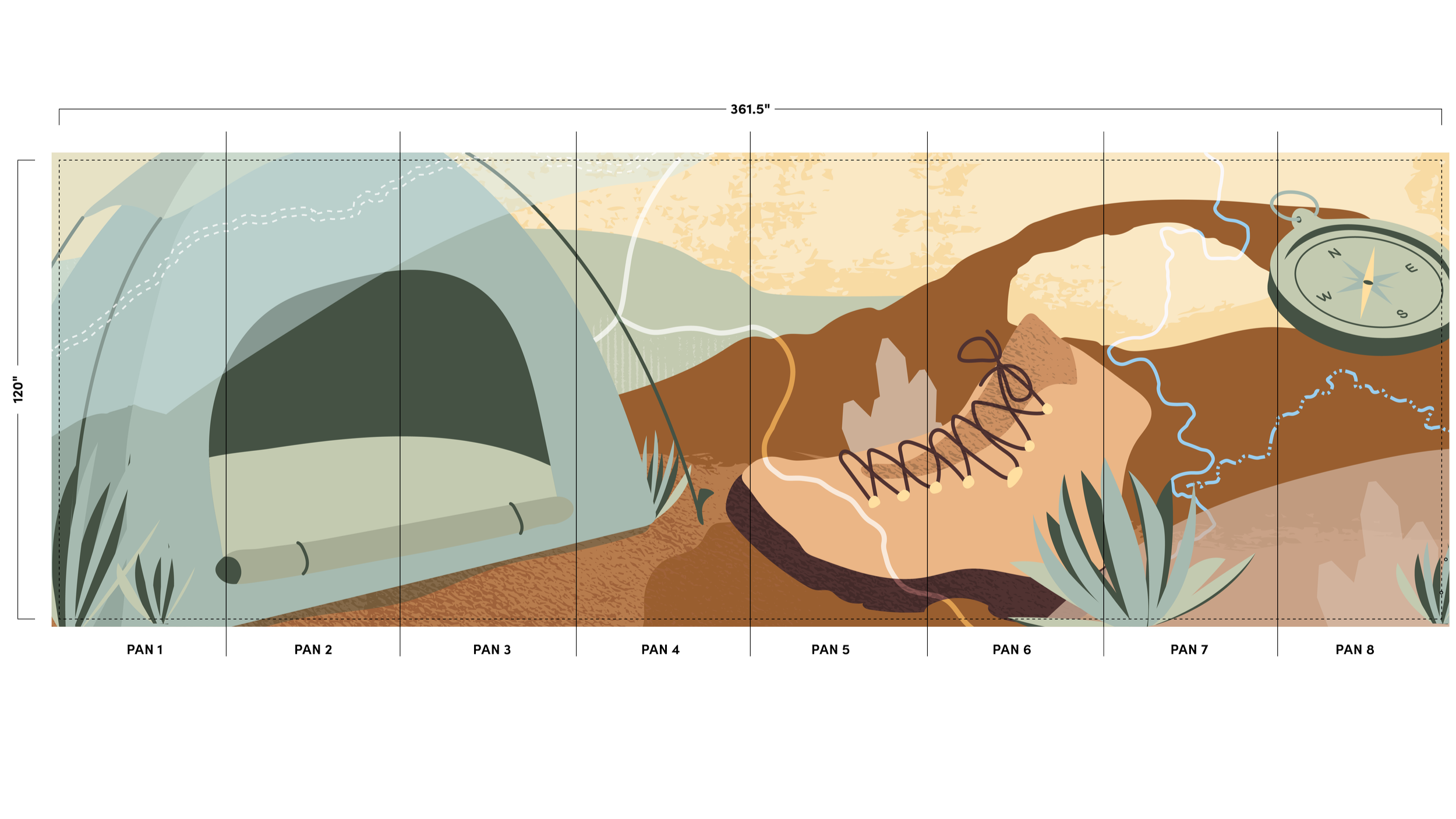 Elevation proof with measurements for custom Dreamscape Terralon wallcovering graphic in eBay Salt Lake City elevator lobby by JP Digital Imaging