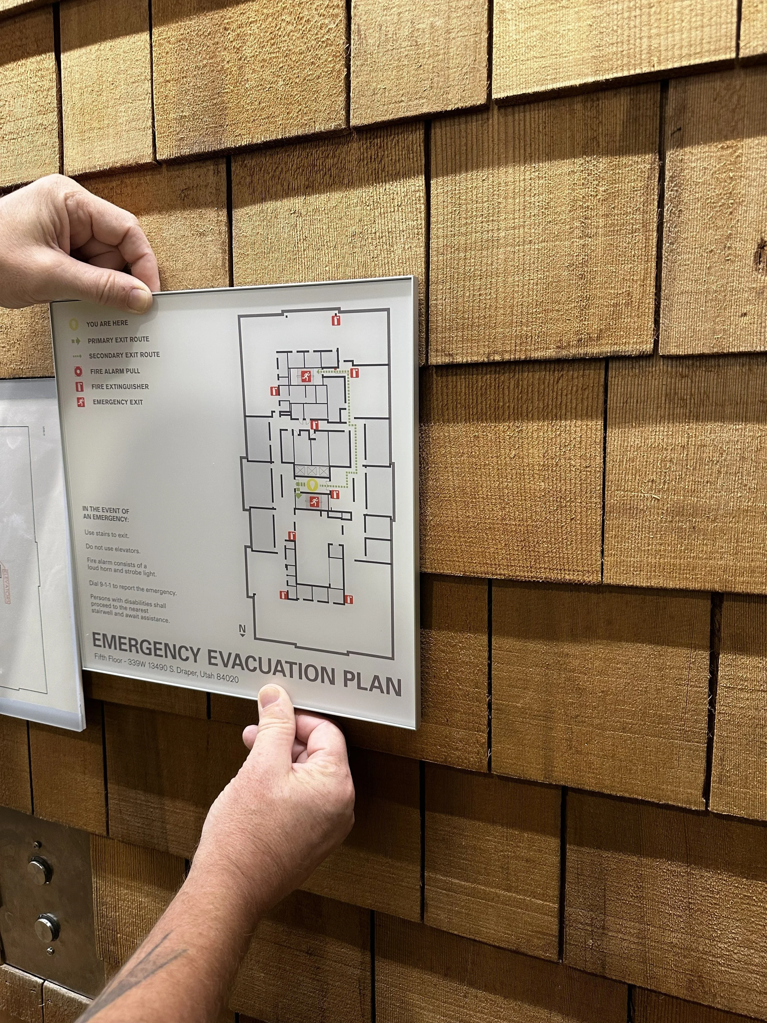 Emergency evacuation map installation on interior wall at eBay Salt Lake City by JP Digital Imaging