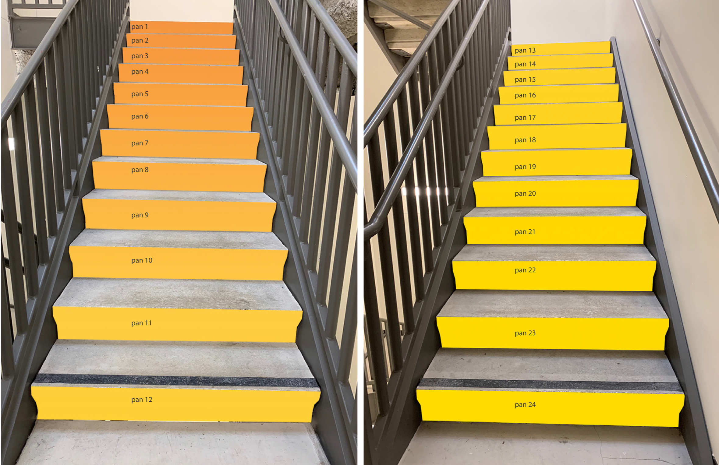 Mockup of finished custom stair wallcovering installation at Google Santa Cruz, featuring large-format environmental graphics integrated into the architectural space.