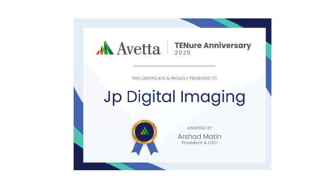 JP Digital Imaging recognized for Avetta 2025 Tenure Anniversary and ongoing contractor compliance.