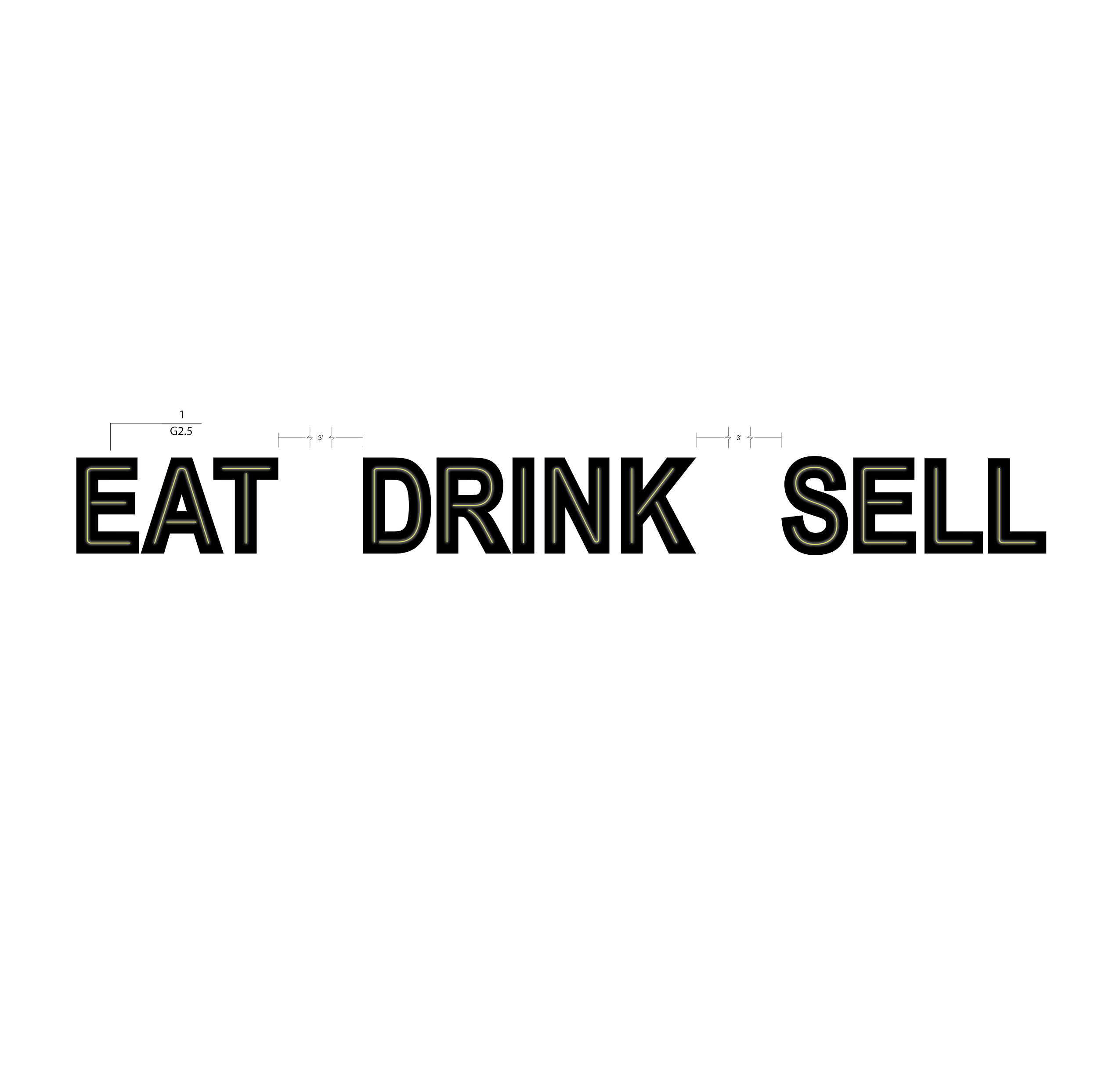 Design concept for eBay New York office environmental graphics featuring “Eat Drink Sell” interior typography layout
