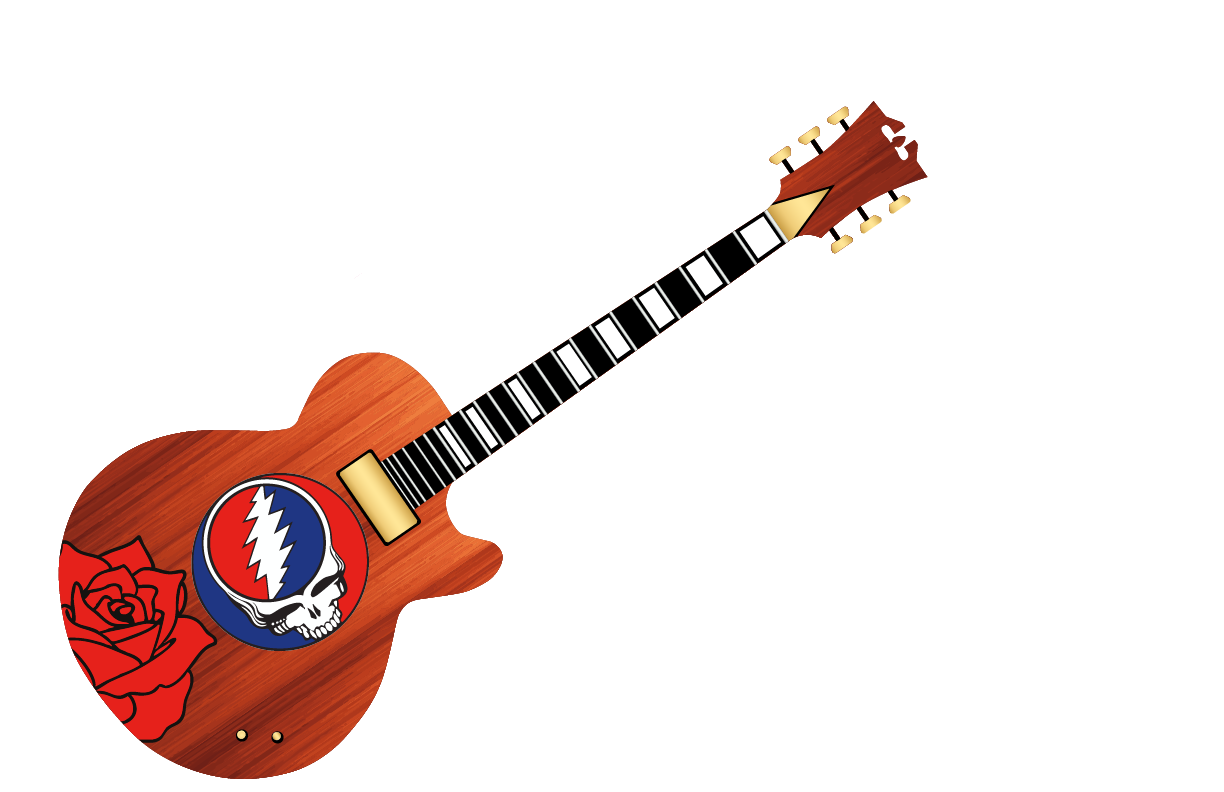 3D rendering of custom fabricated guitar display with branded graphics for themed commercial interior, custom environmental design and feature fabrication.