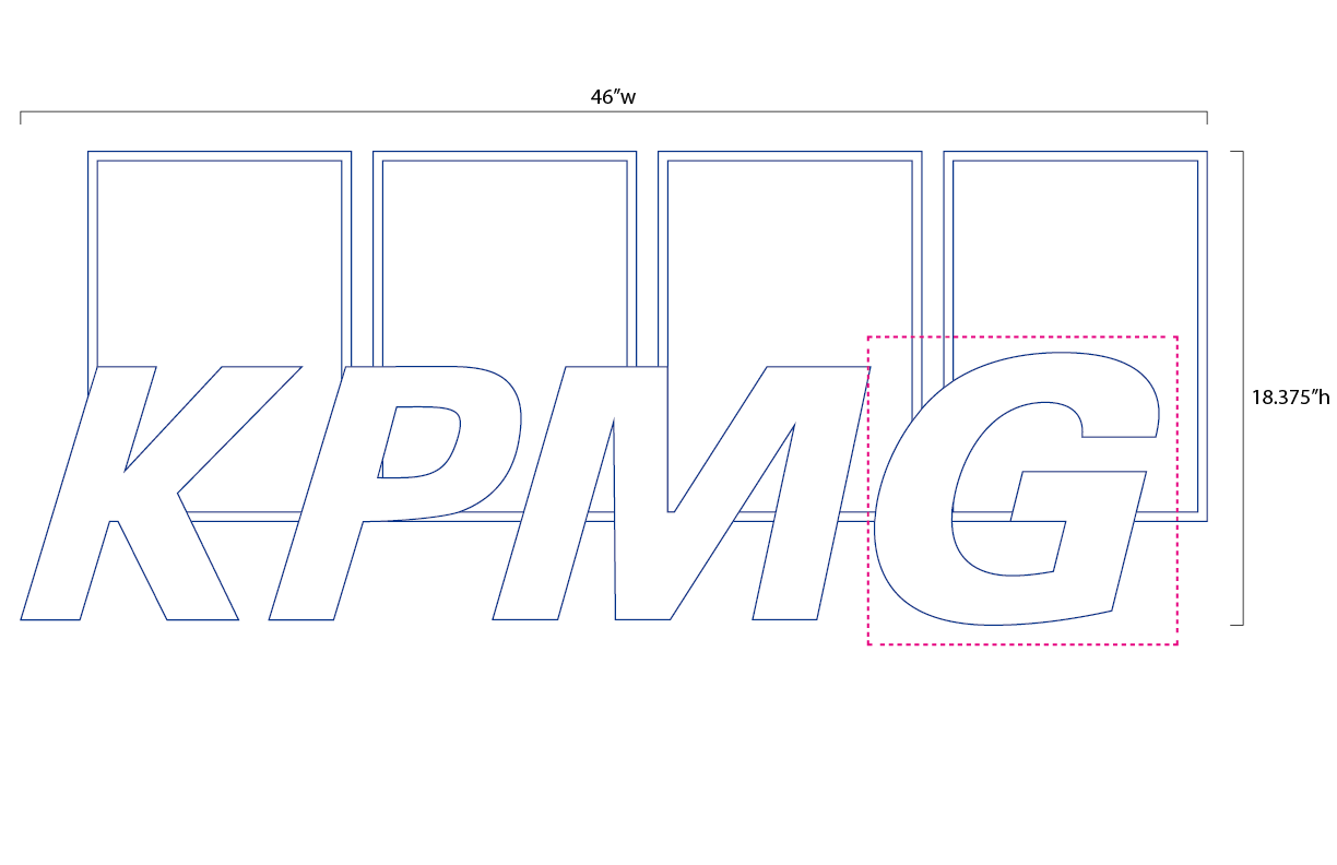 KPMG logo artwork layout prepared for corporate signage fabrication at the KPMG San Jose office.
