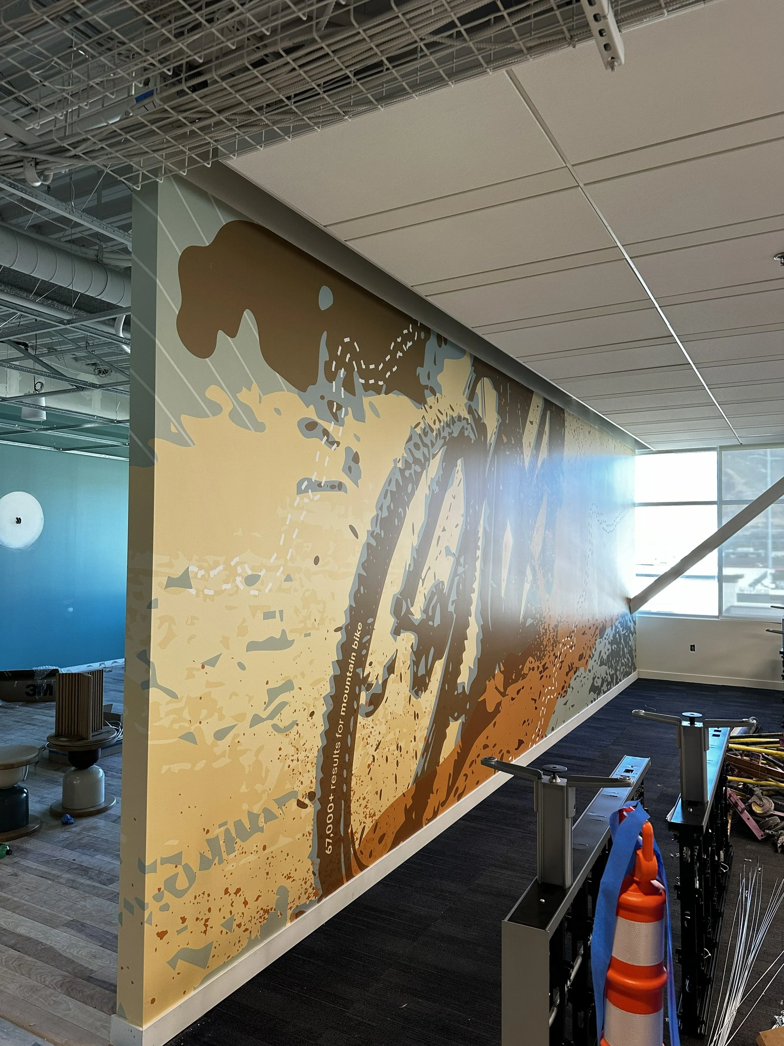 Wide-angle view of large-scale wallcovering installation in open workspace at eBay Salt Lake City by JP Digital Imaging