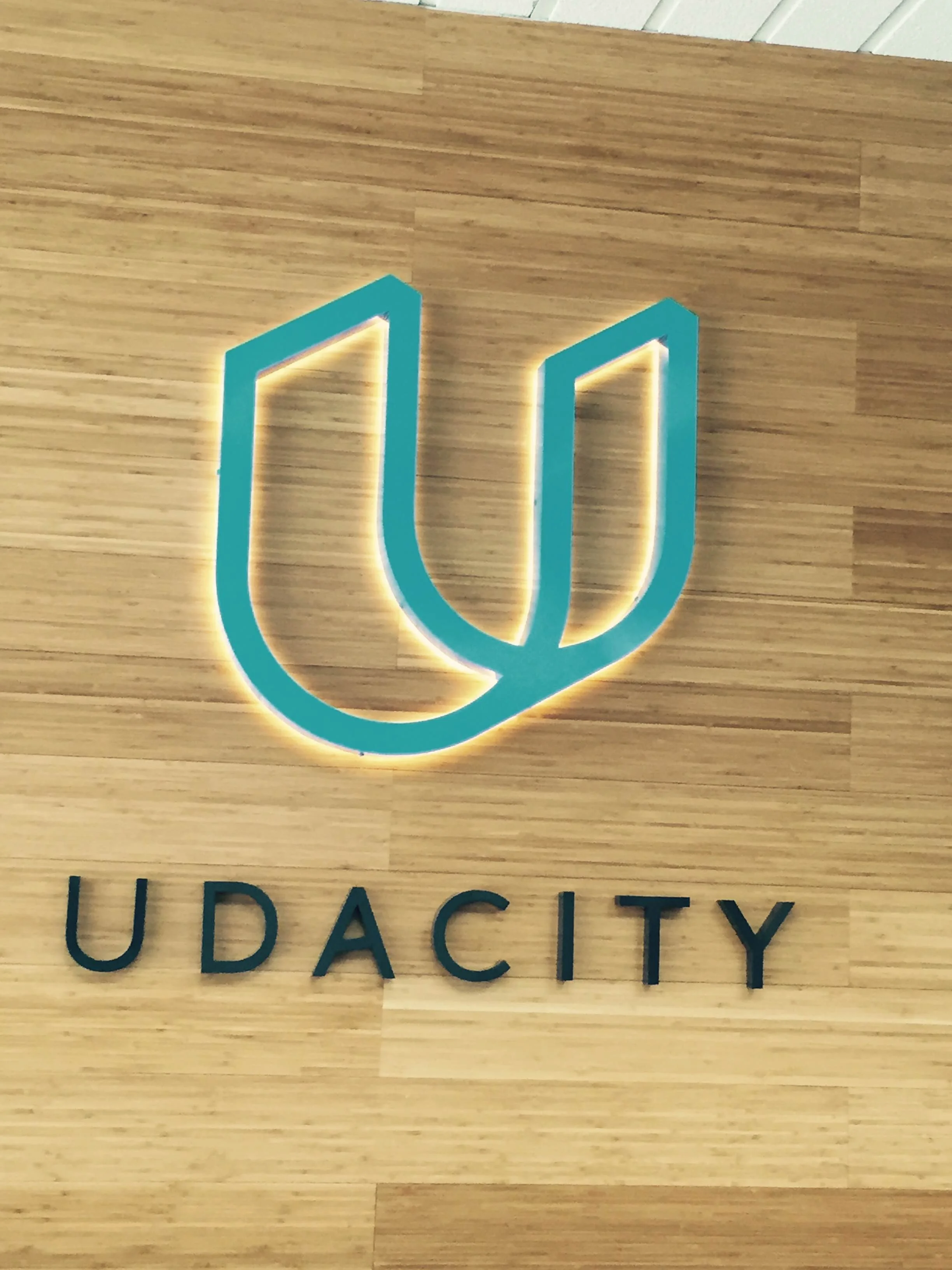 Custom dimensional logo signage for Udacity creating a branded reception feature and professional first impression
