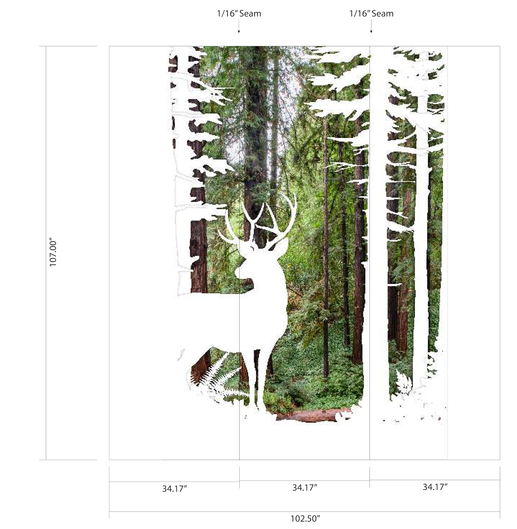 Final elevation of UCSF Stad Center corridor featuring immersive outdoor wallcovering designed to support a ciatric patient experience.alming ped