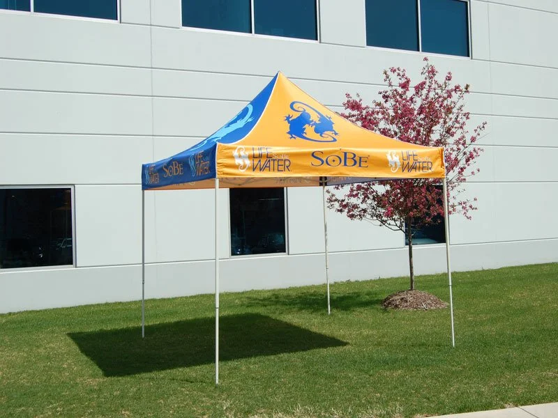 Outdoor branded event tent used for promotional activations, festivals, and corporate events