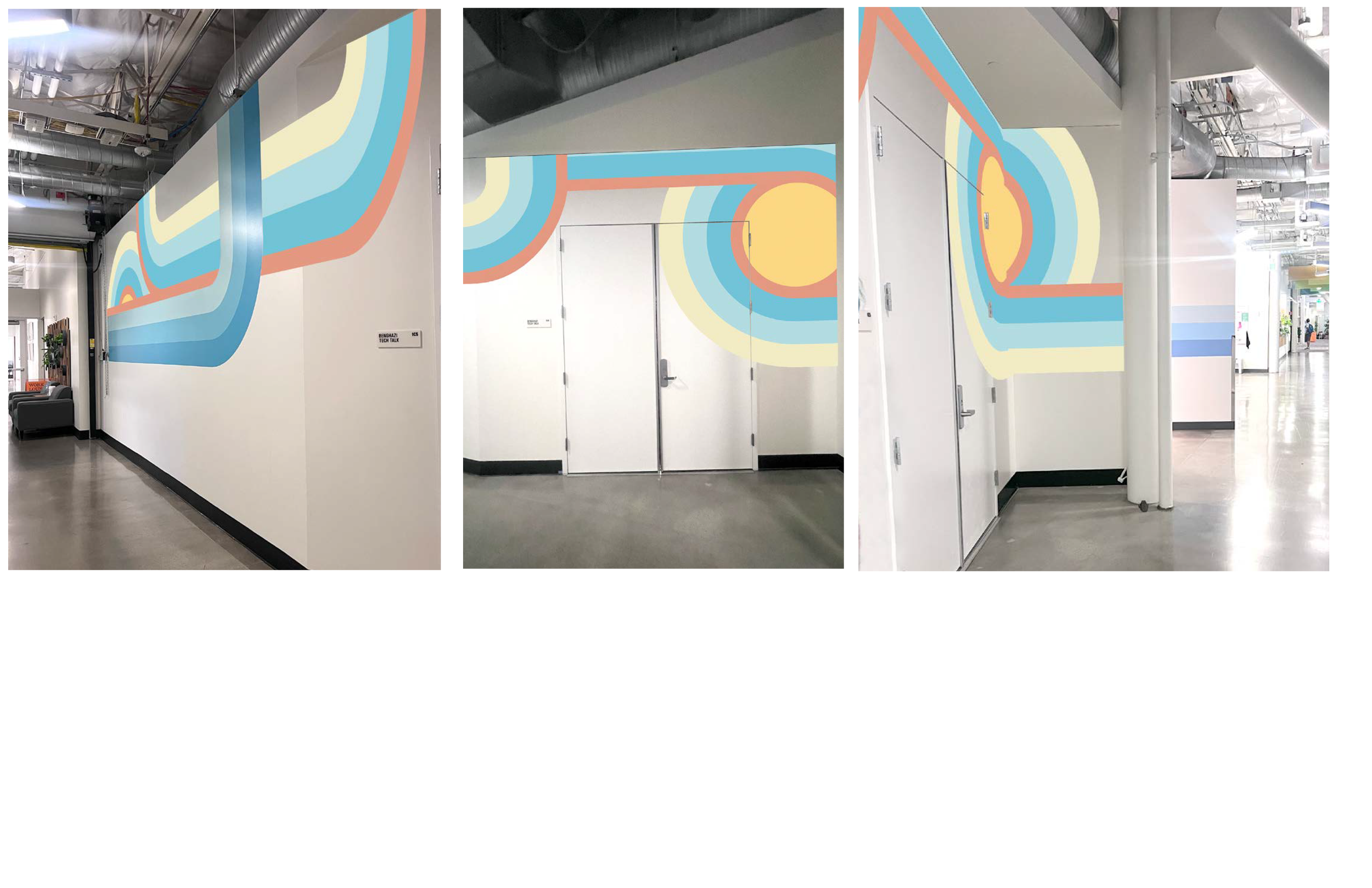 Elevation design proof showing placement of custom environmental graphics across wall and doorway areas in corporate interior