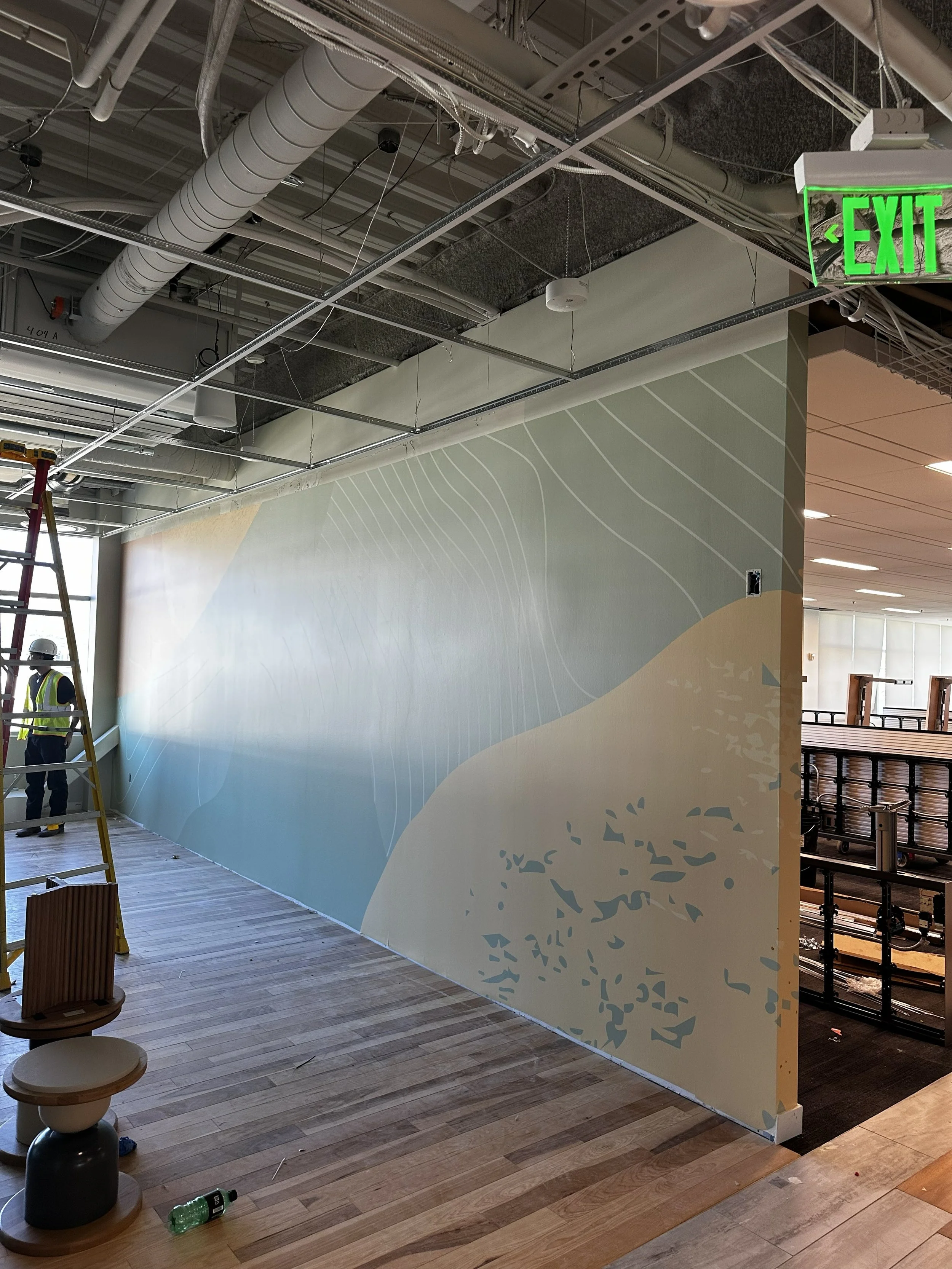 Completed environmental graphic wallcovering in collaboration space at eBay Salt Lake City by JP Digital Imaging
