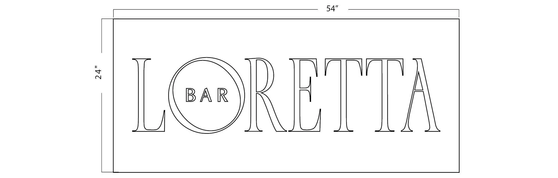 Production-ready dimension drawing for custom dimensional business signage designed for bar or restaurant interior branding.