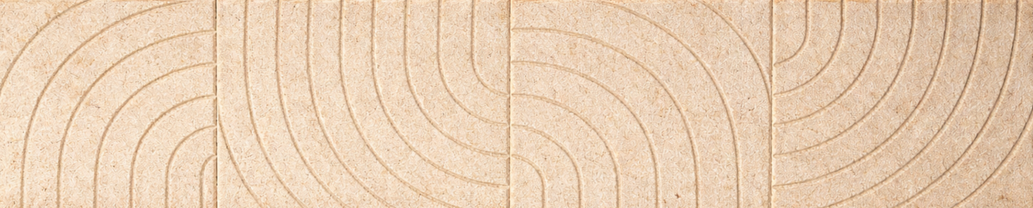 BAUX Wood Wool Curve acoustic wall panels featuring textured geometric pattern for sound absorption in commercial interiors.