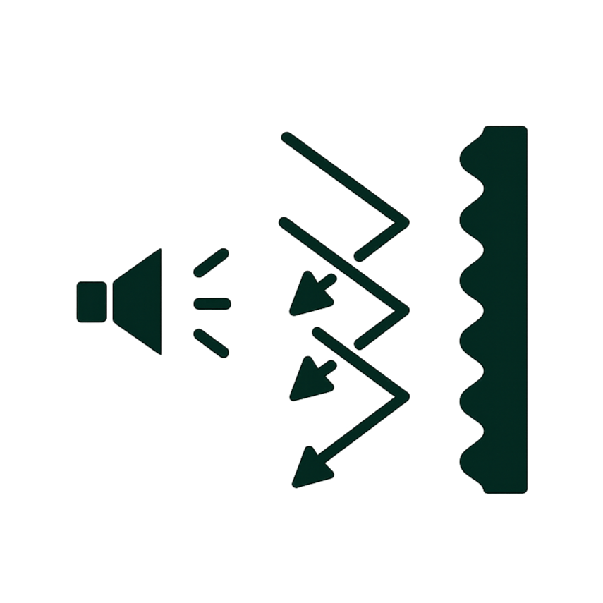 Acoustic panel icon representing sound-absorbing wall panels, ceiling baffles, and commercial acoustic solutions for noise control
