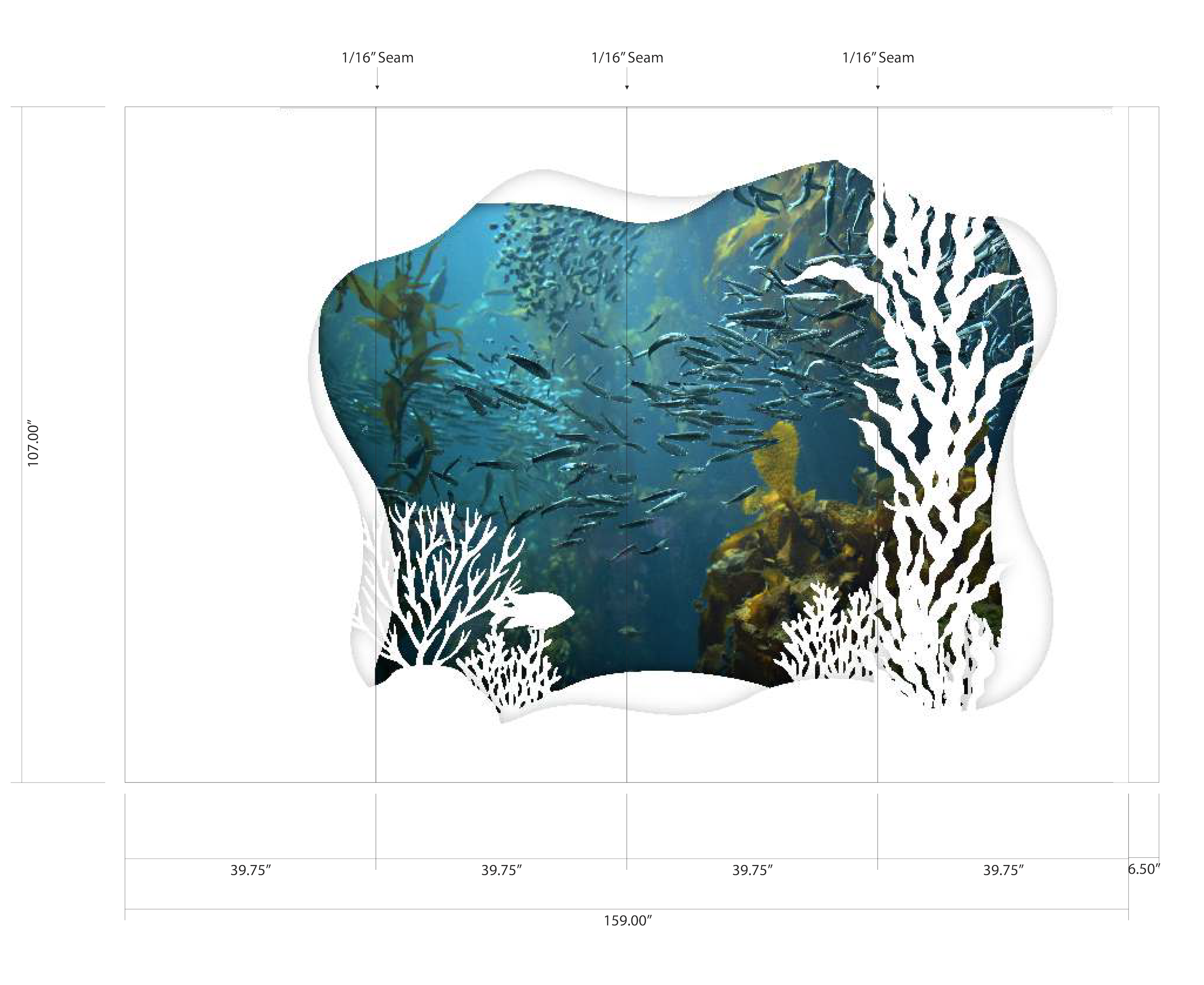 Concept elevation for UCSF Stad Center pediatric wallcovering featuring ocean-themed graphics designed to create a calming healthcare environment.