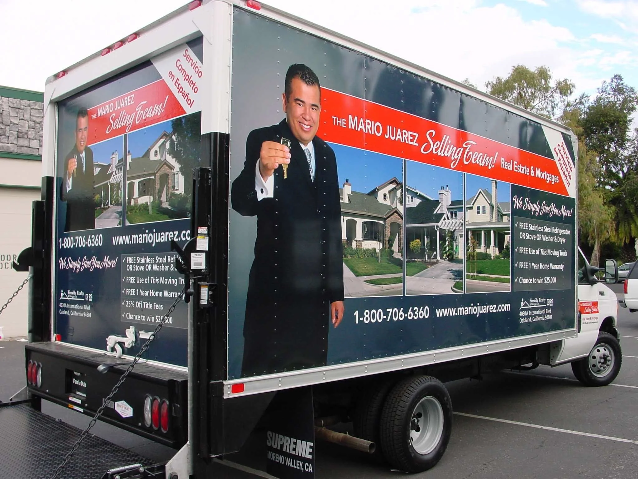 Box truck with full custom commercial vehicle wrap used for mobile marketing and promotional campaigns.