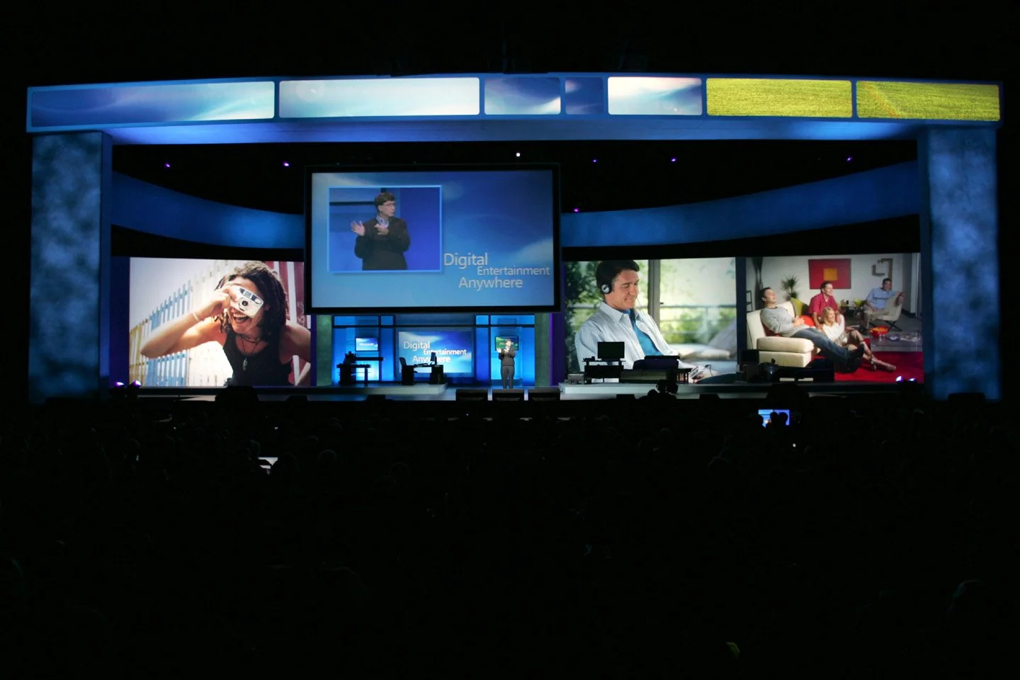 Multi-screen LED event display system used for immersive presentations and large conference environments