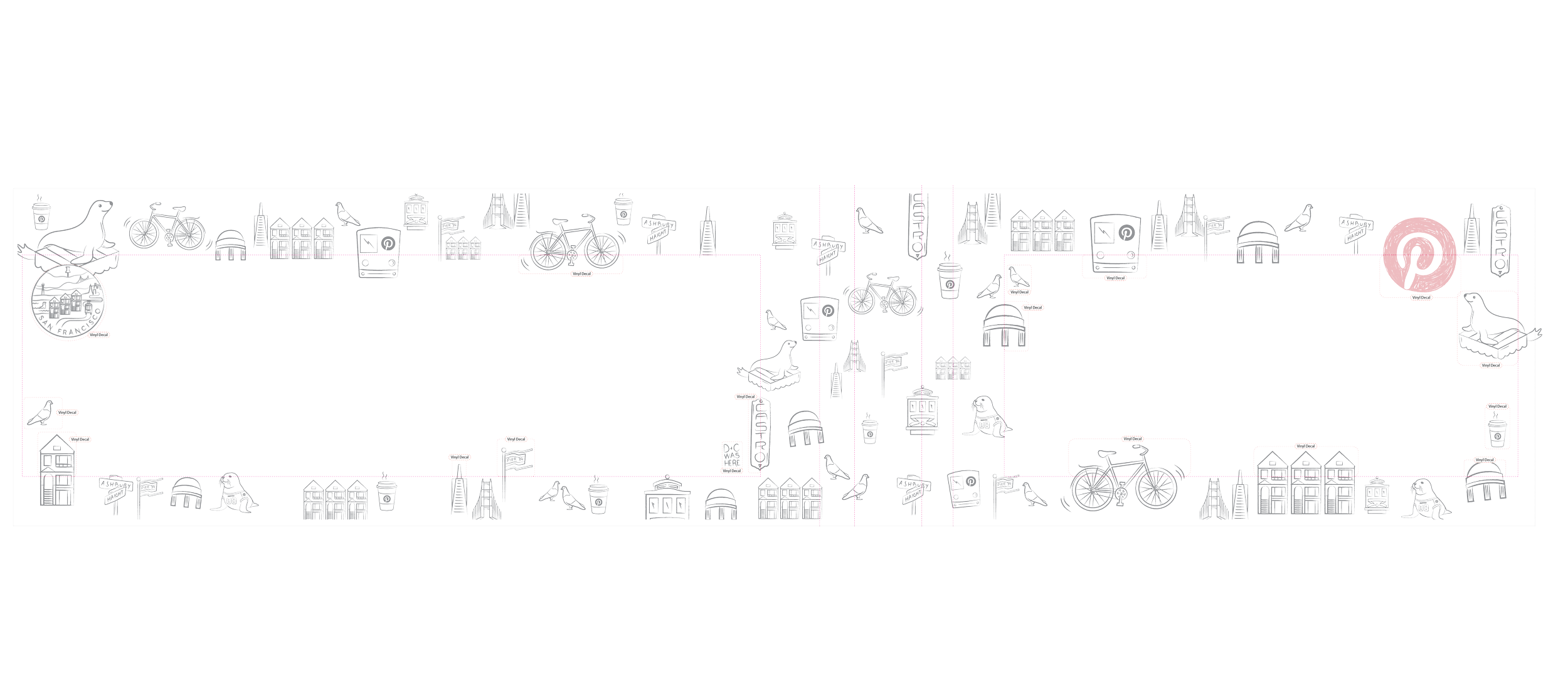 Wwall graphic mockup for Pinterest San Francisco office, illustrating custom environmental branding and workplace storytelling design by JP Digital.