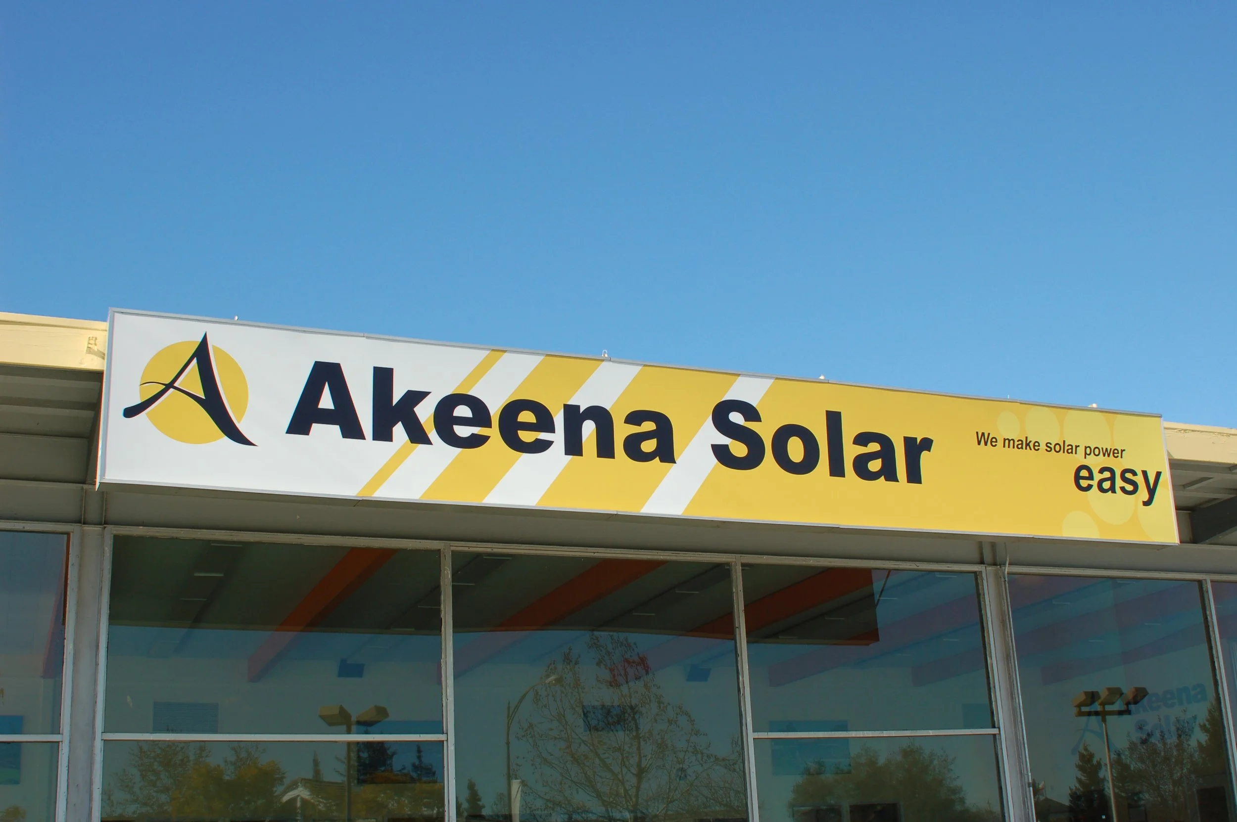 Exterior building signage for Akleena Solar improving brand visibility and business identification