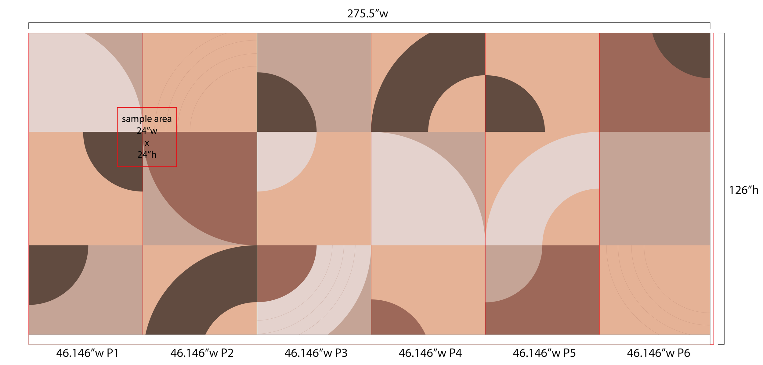 Wallcovering design layout concept for commercial breakroom kitchen installation.