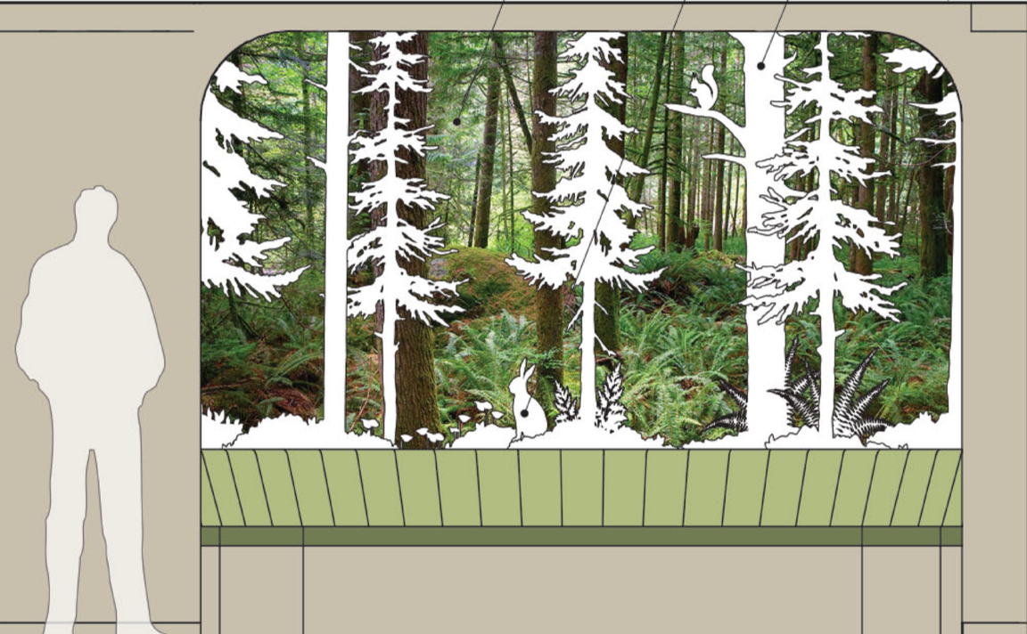 Forest-themed wallcovering design for UCSF Stad Center pediatric space supporting a calming, nature-inspired healthcare experience.