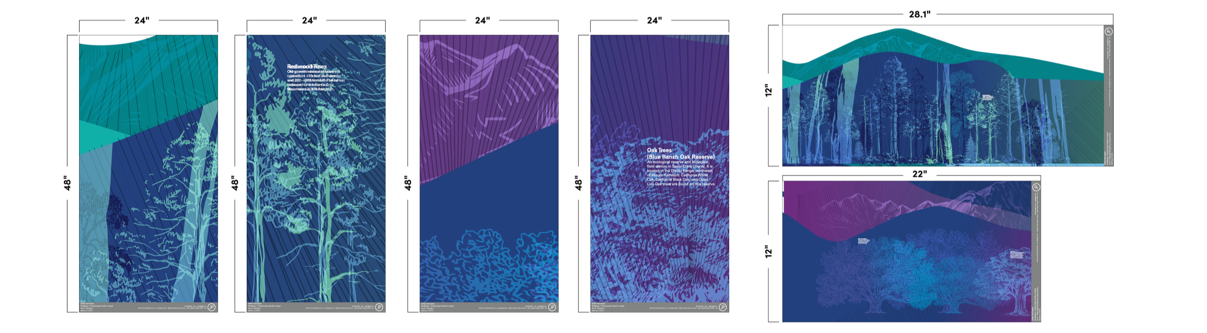 Wallcovering design proof showing multiple environmental graphic panel layouts for fabrication and installation at the KPMG San Jose office.