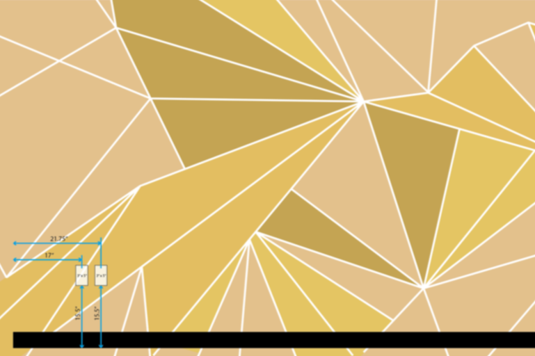 Geometric gold faceted wallcovering elevation for Amazon SJC3 stairwell, digitally printed for curved installation by JP Digital in Cupertino, California.