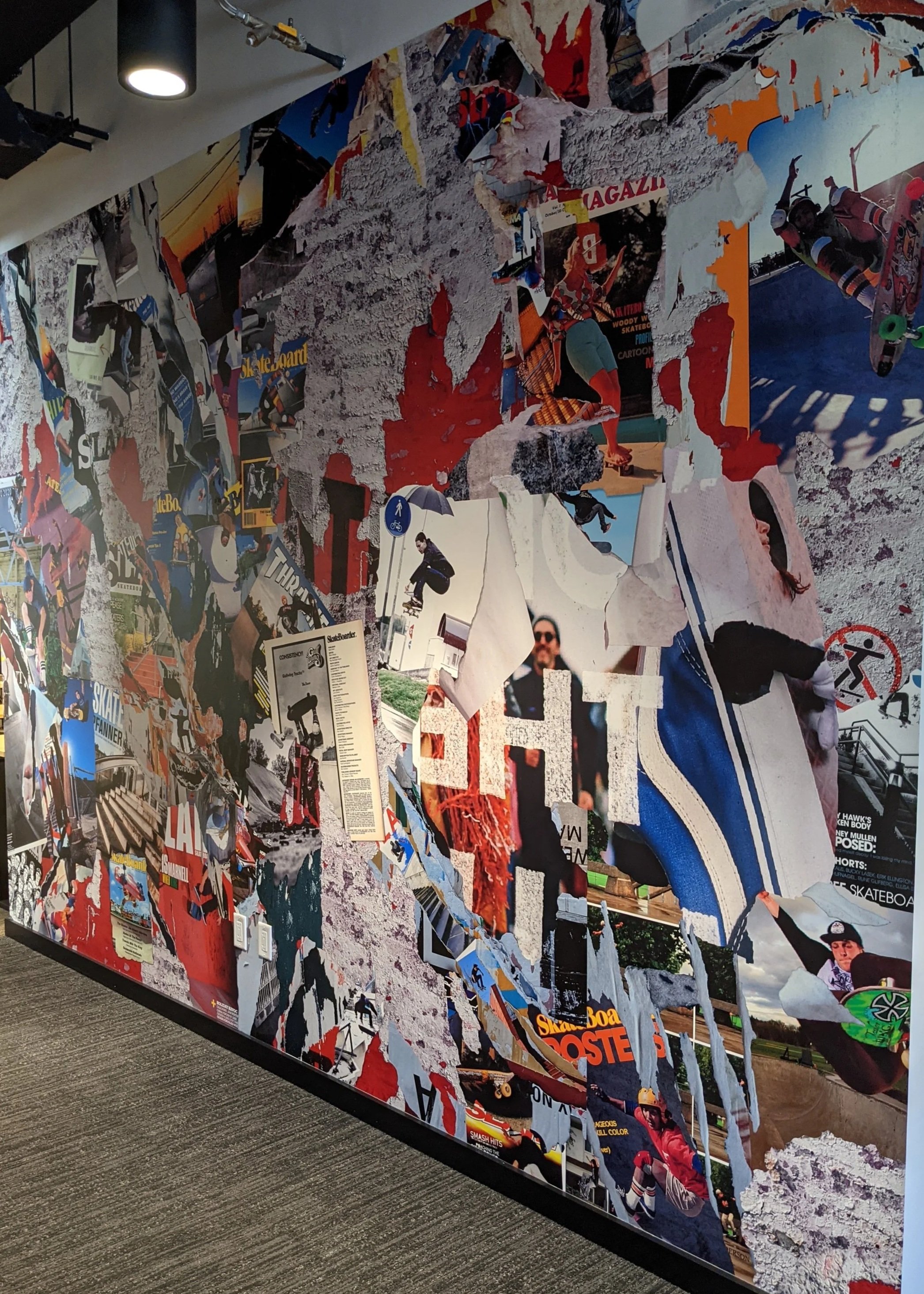 Close-up of dimensional colored slats at Google Santa Cruz, highlighting material texture, color variation, and layered construction.