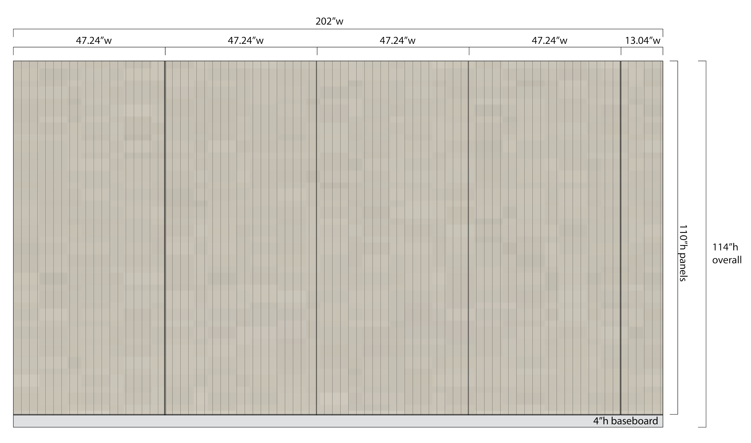 Acoufelt acoustic wall panel layout in Almond color showing vertical PET felt design for commercial interior installation.