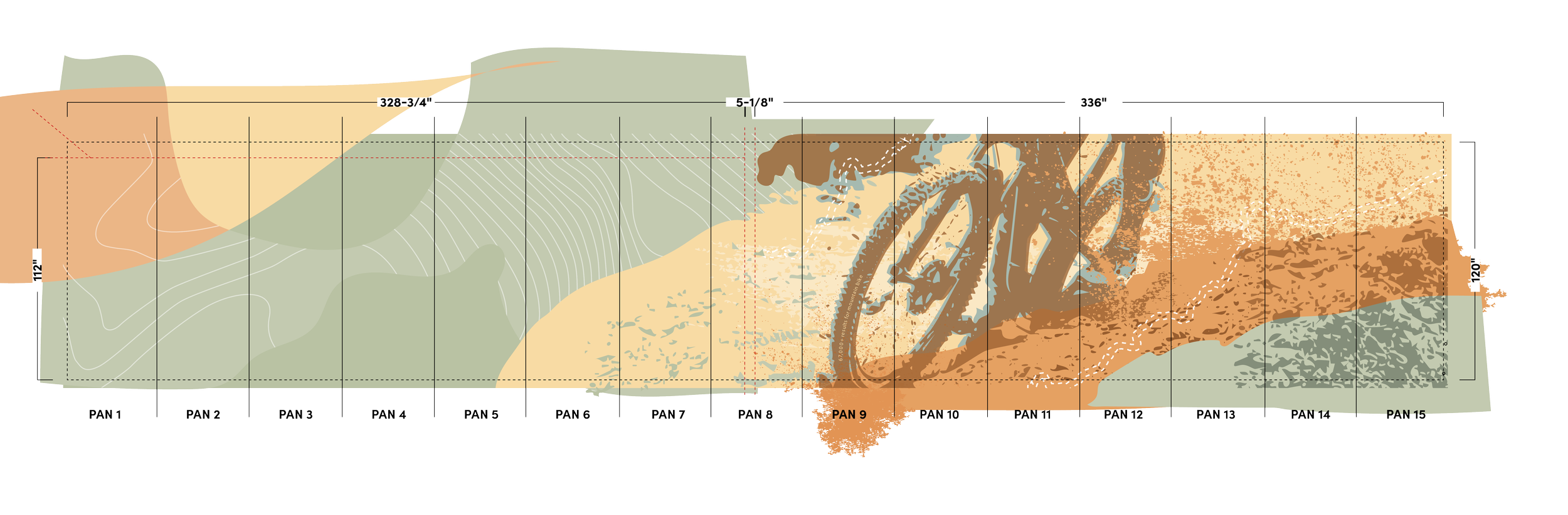 Measured elevation proof for large-scale custom Dreamscape Terralon wallcovering in eBay Salt Lake City break room by JP Digital Imaging
