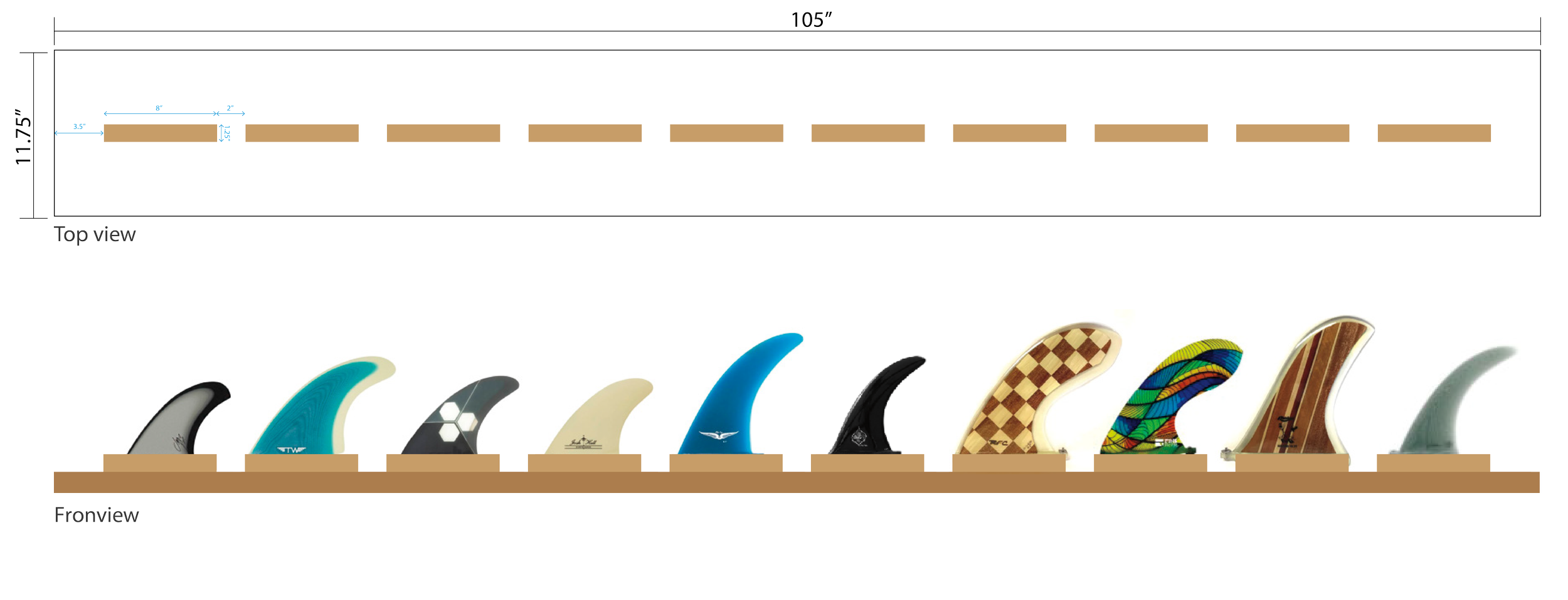 Elevation concept of custom 3D dimensional wall elements for Google Santa Cruz, showing layout, spacing, and design intent for a layered architectural installation.