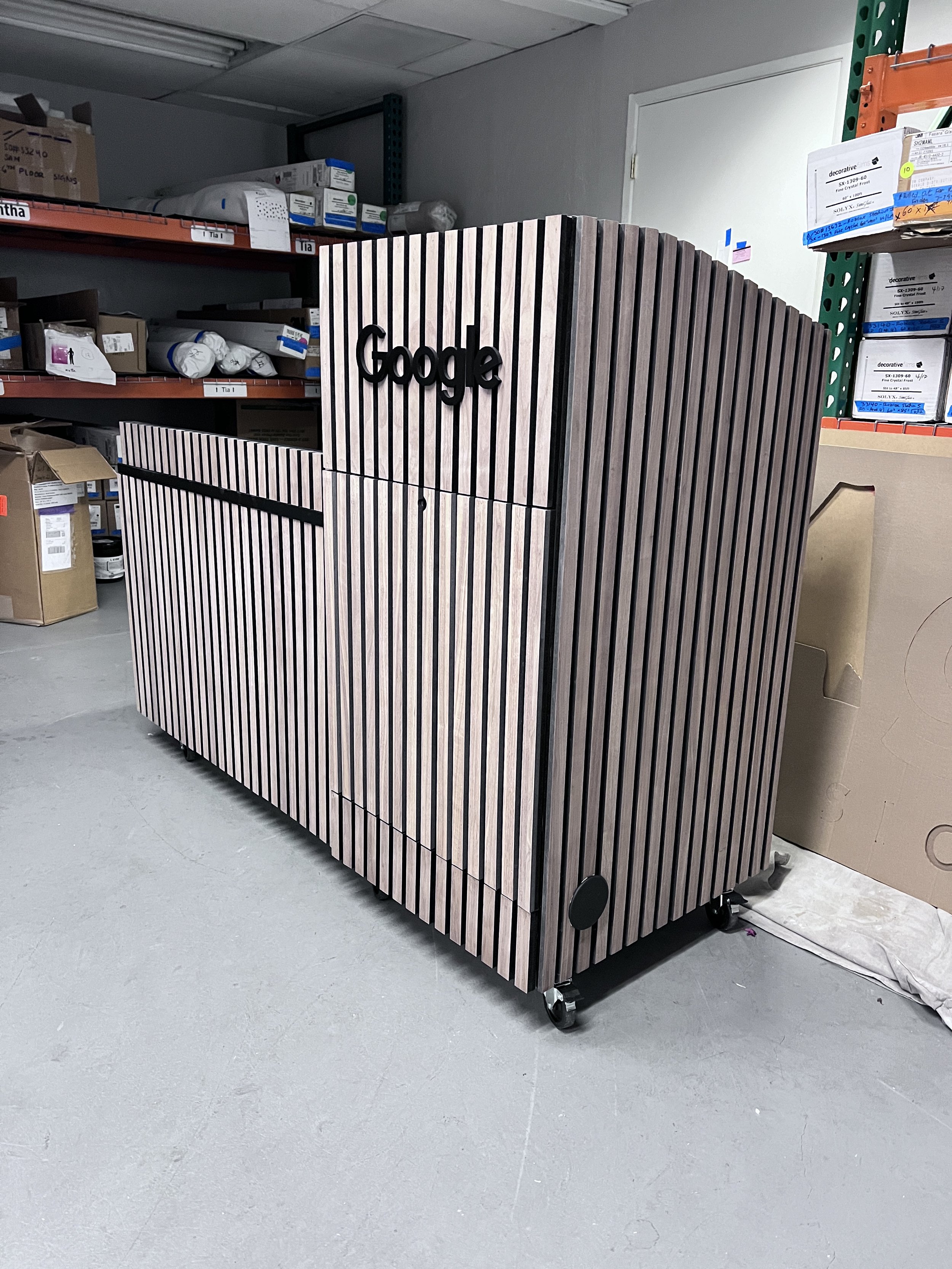 Desk covered in wooden slats