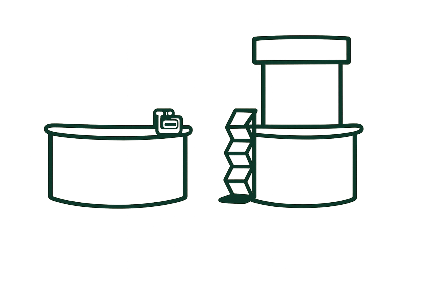 Branded trade show counters and kiosks used for product demos, check-ins, and customer engagement at events and exhibitions