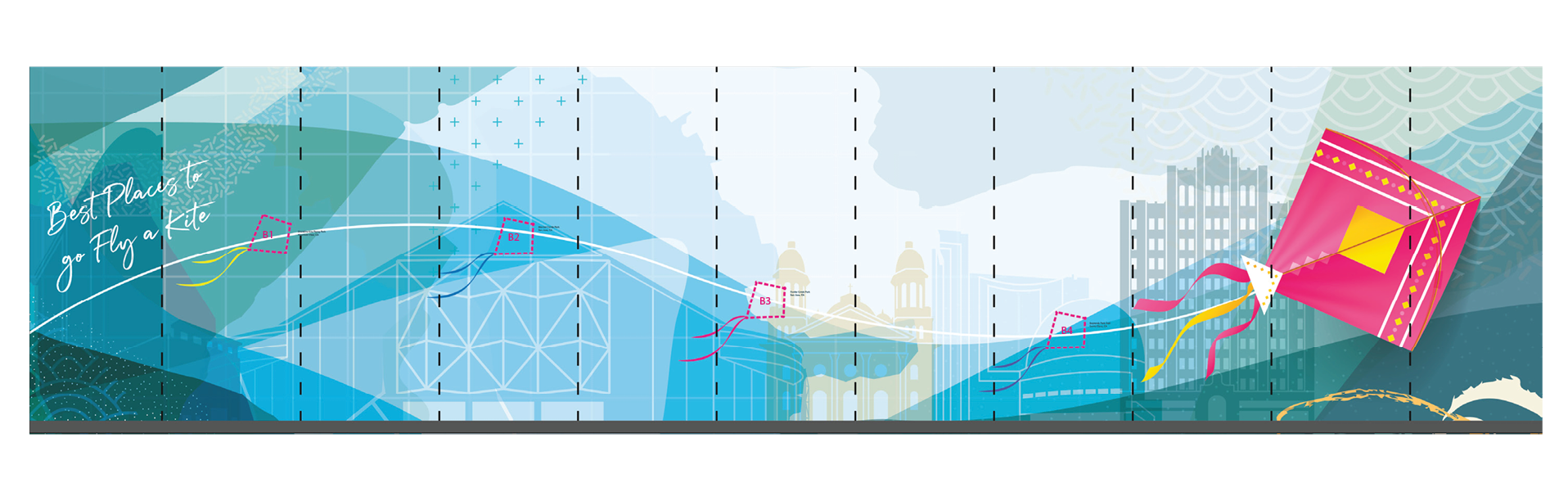 Abstract gradient environmental graphic design concept for modern corporate interior wall branding.