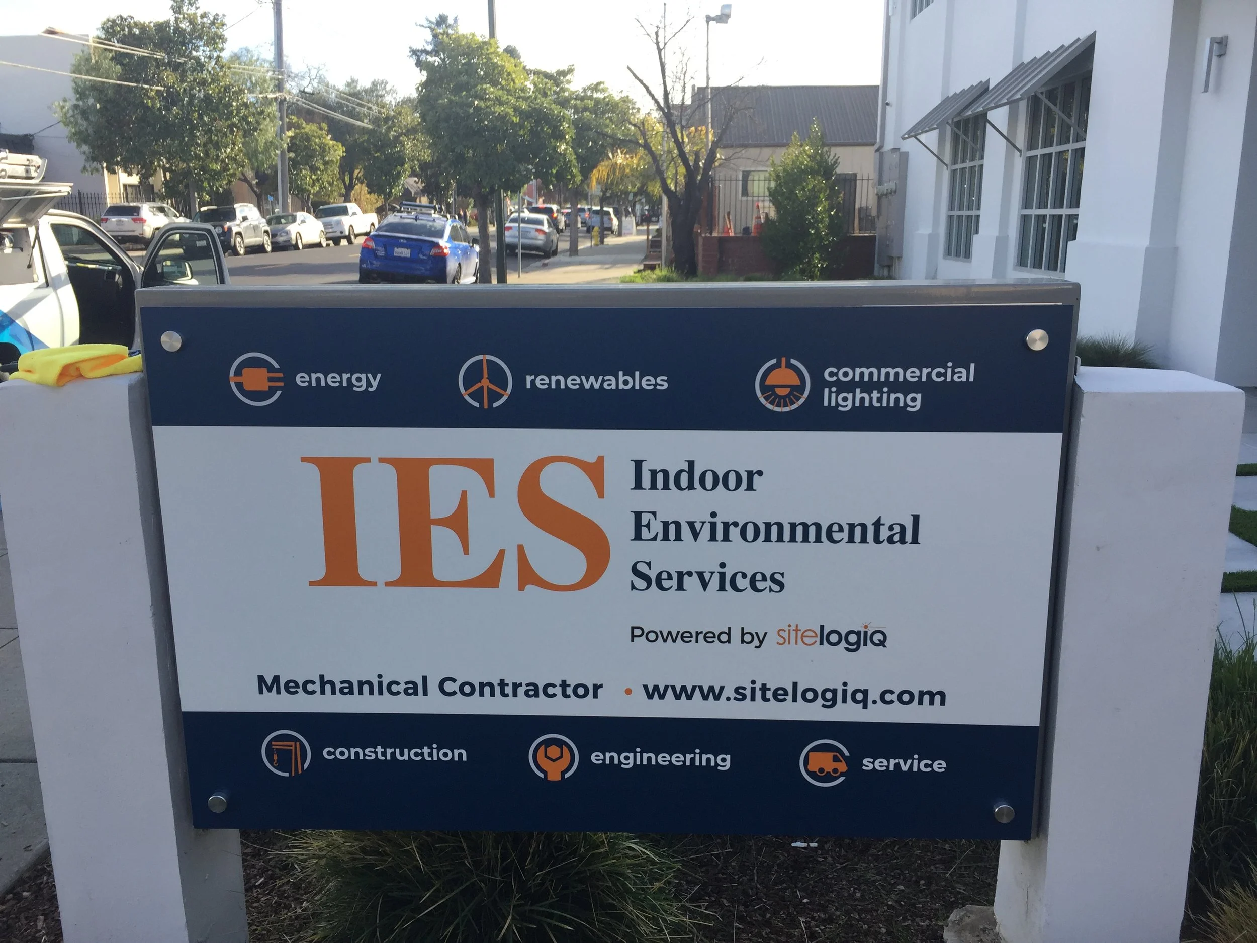 Exterior building signage for IES providing brand visibility and business identification