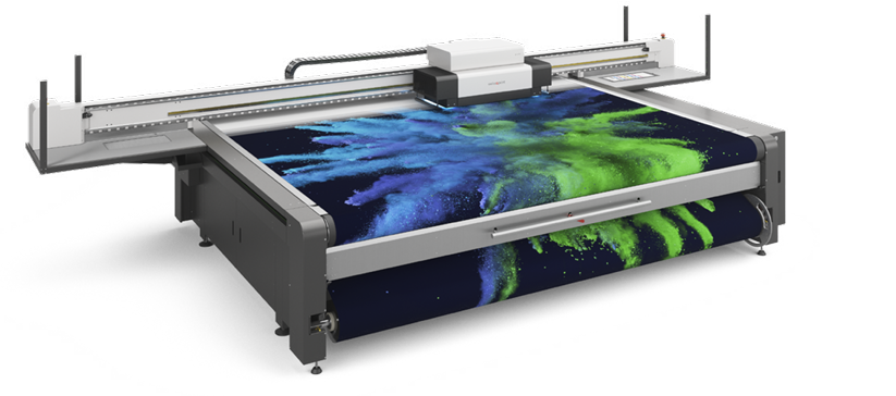 SwissQ Nyala 4 UV flatbed printer producing high-resolution large-format graphics for commercial applications.