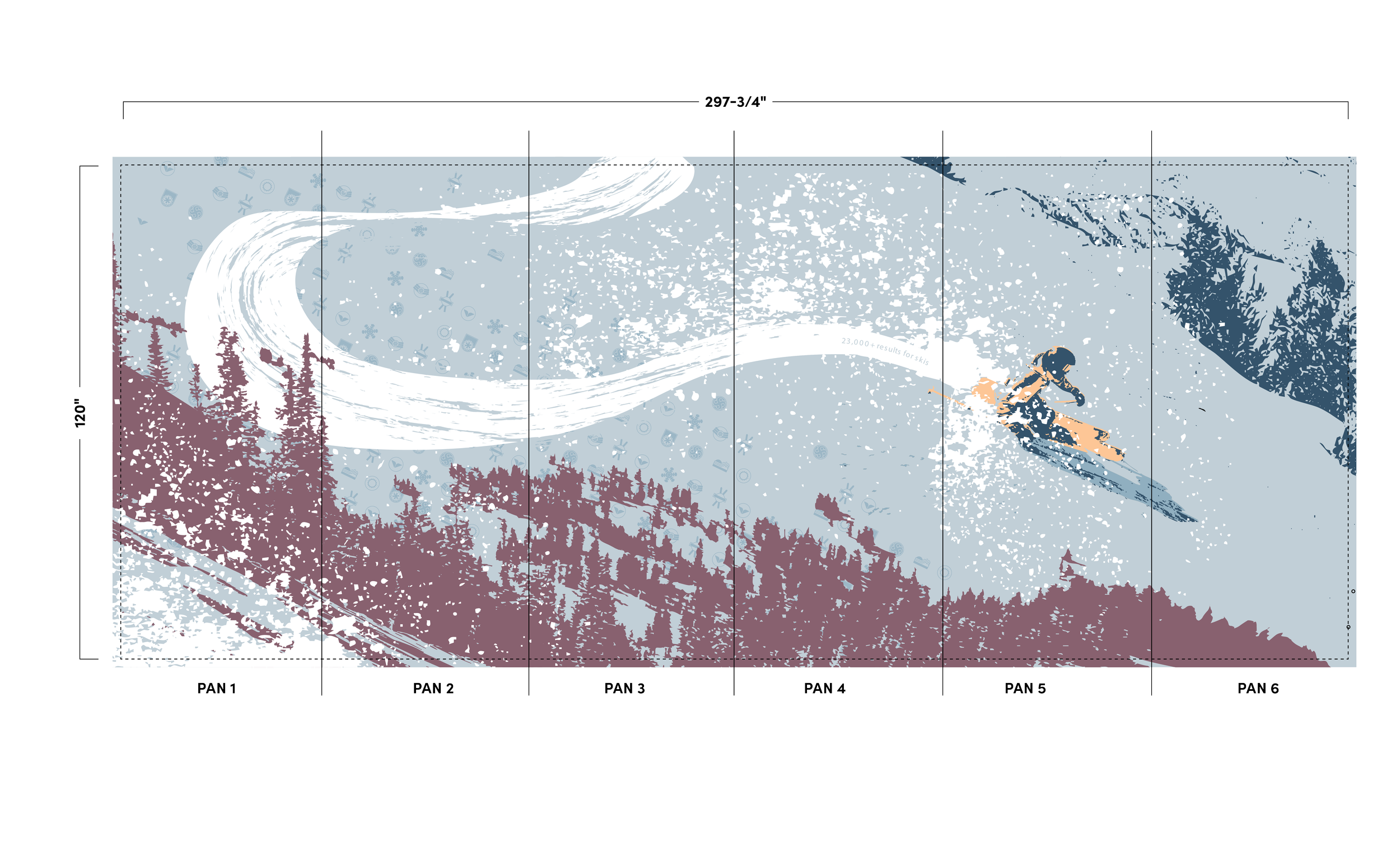 Measured elevation proof for custom Dreamscape Terralon wallcovering graphic in eBay Salt Lake City open office by JP Digital Imaging