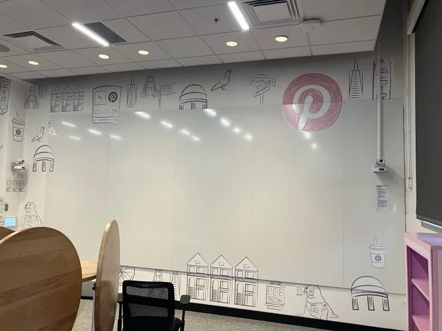 Conference and collaboration area at Pinterest San Francisco showcasing custom wall graphics that support team engagement and workplace storytelling by JP Digital.