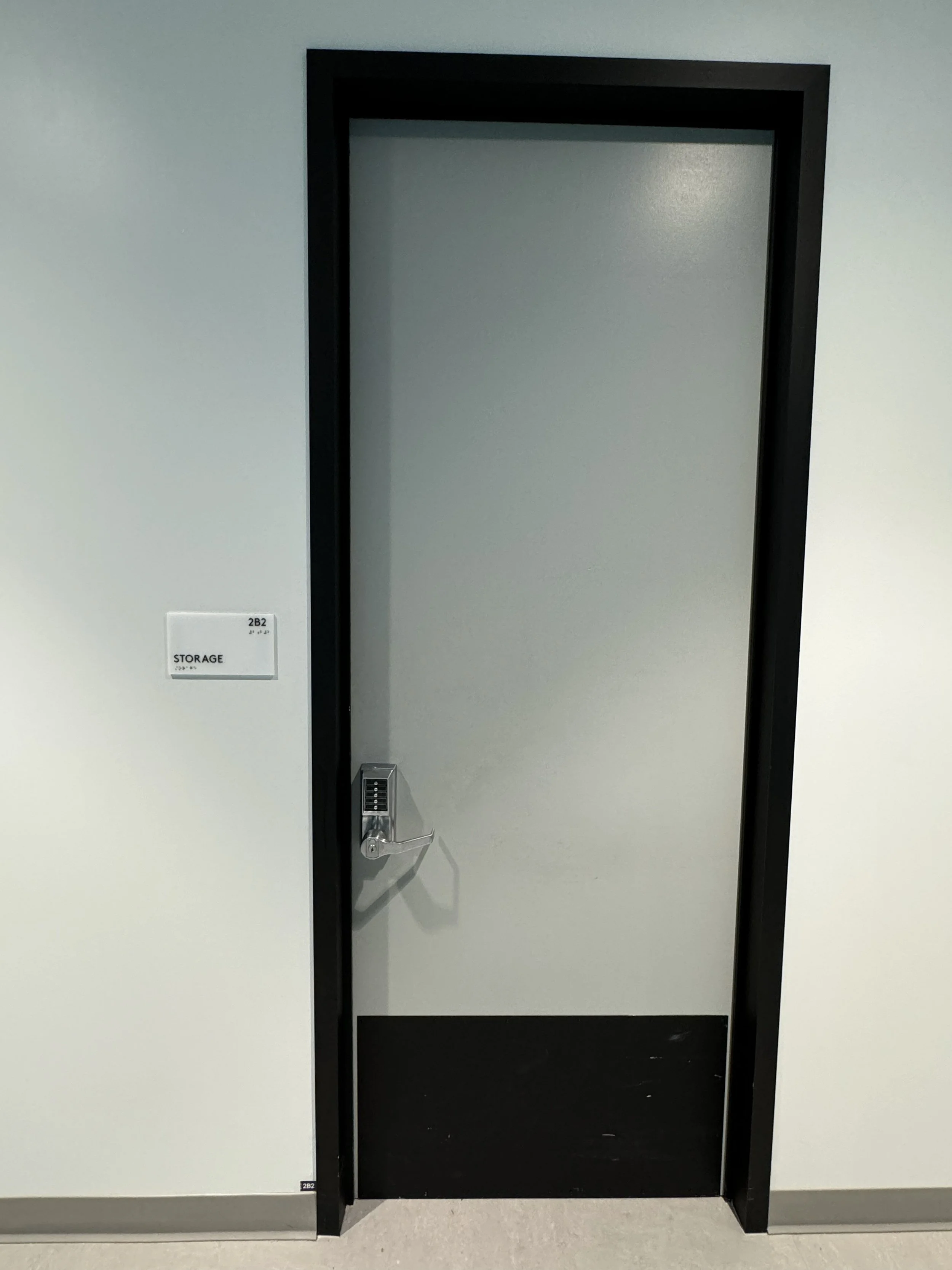 Clean, modern office door with discreet identification signage for a cohesive workplace design.
