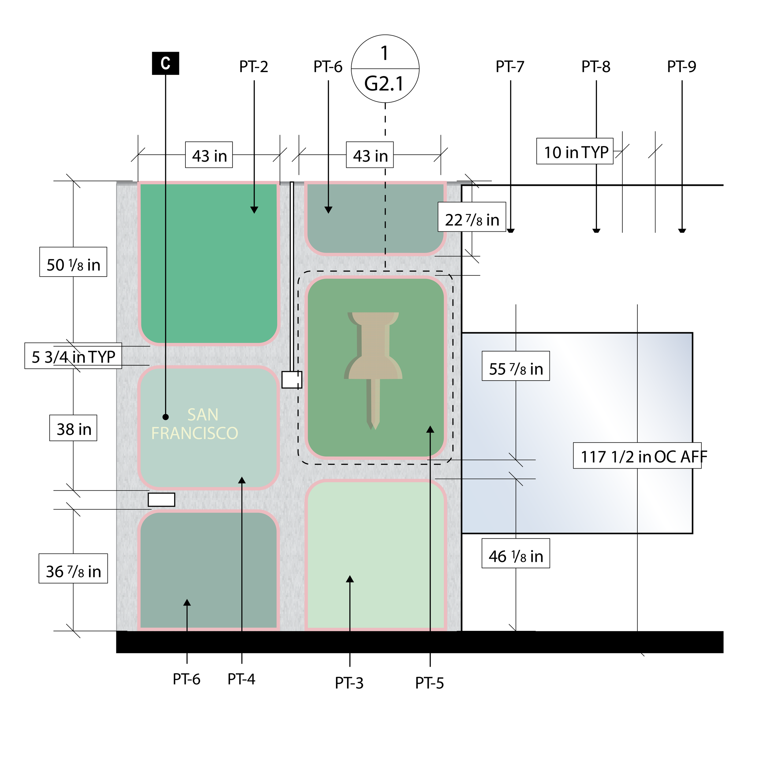Typography-focused environmental graphics mockup for Pinterest San Francisco, illustrating large-scale branded messaging integrated into office interior design by JP Digital.