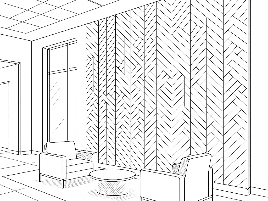 Textured acoustic feature wall combining decorative design and sound absorption in a modern commercial space
