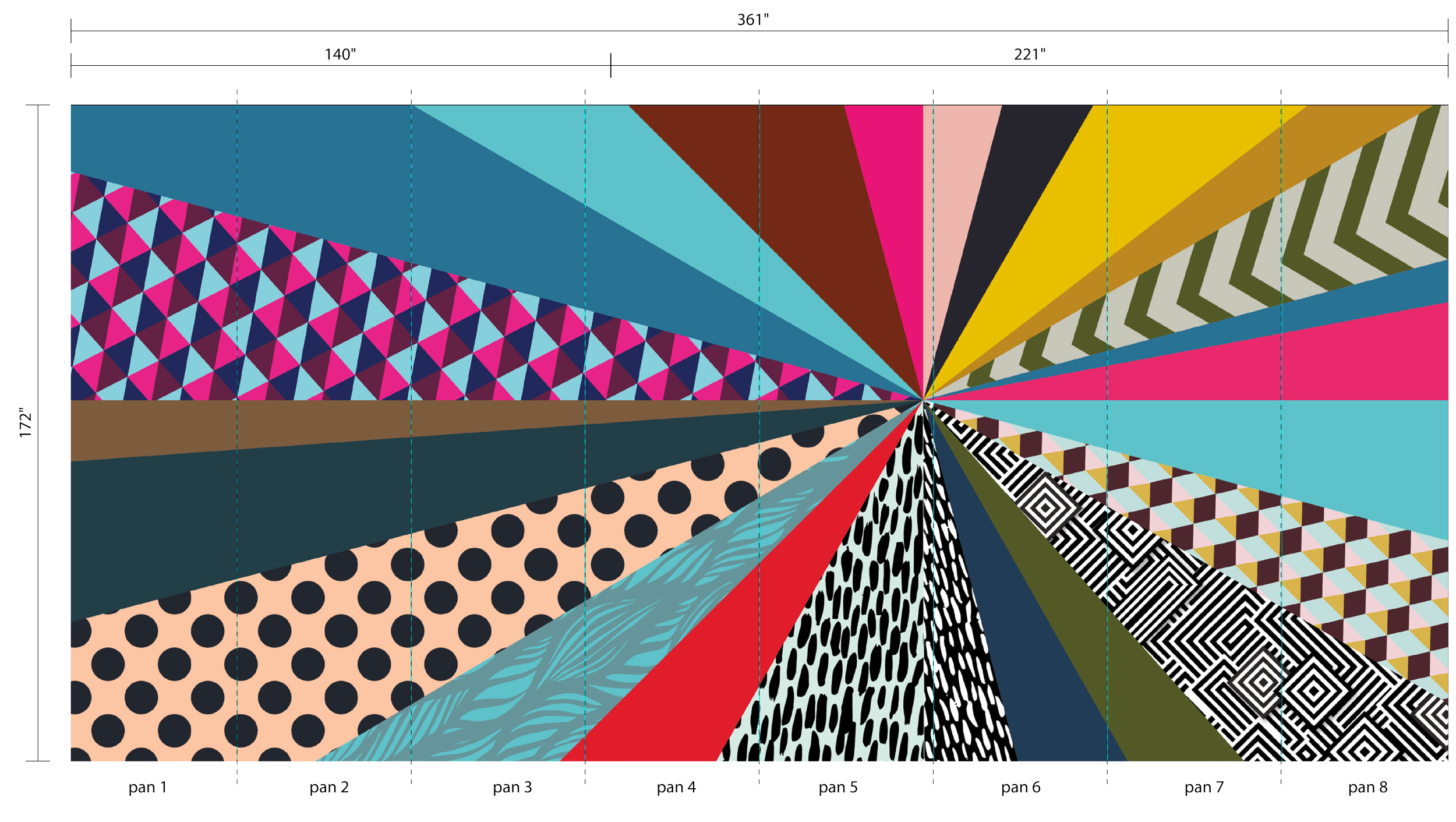 Colorful dimensional slat feature wall at Google Santa Cruz, creating a vibrant branded interior installation with layered color and texture.