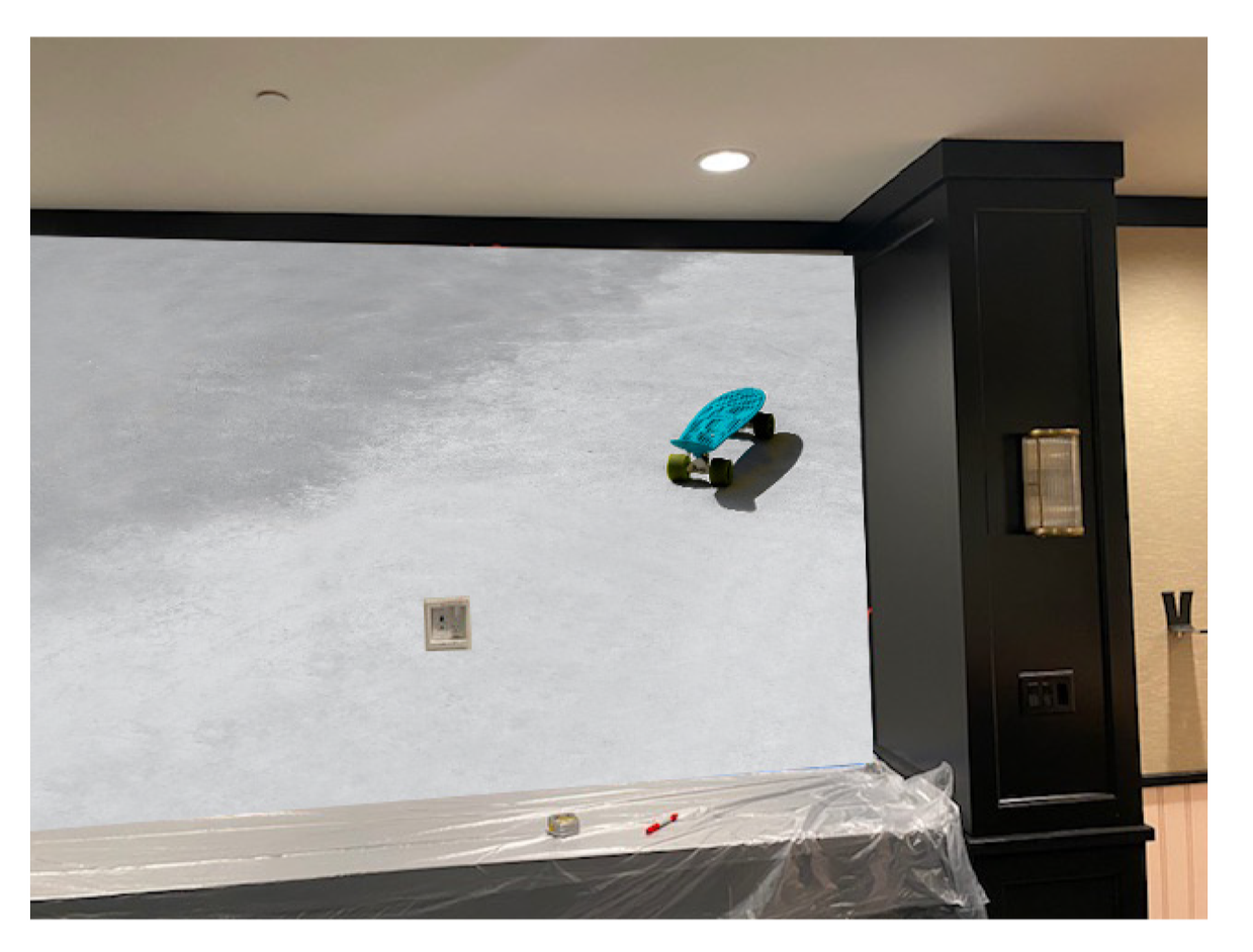 Mock up of custom slat feature wall at Google Santa Cruz, demonstrating precision layout and mounting during fabrication.