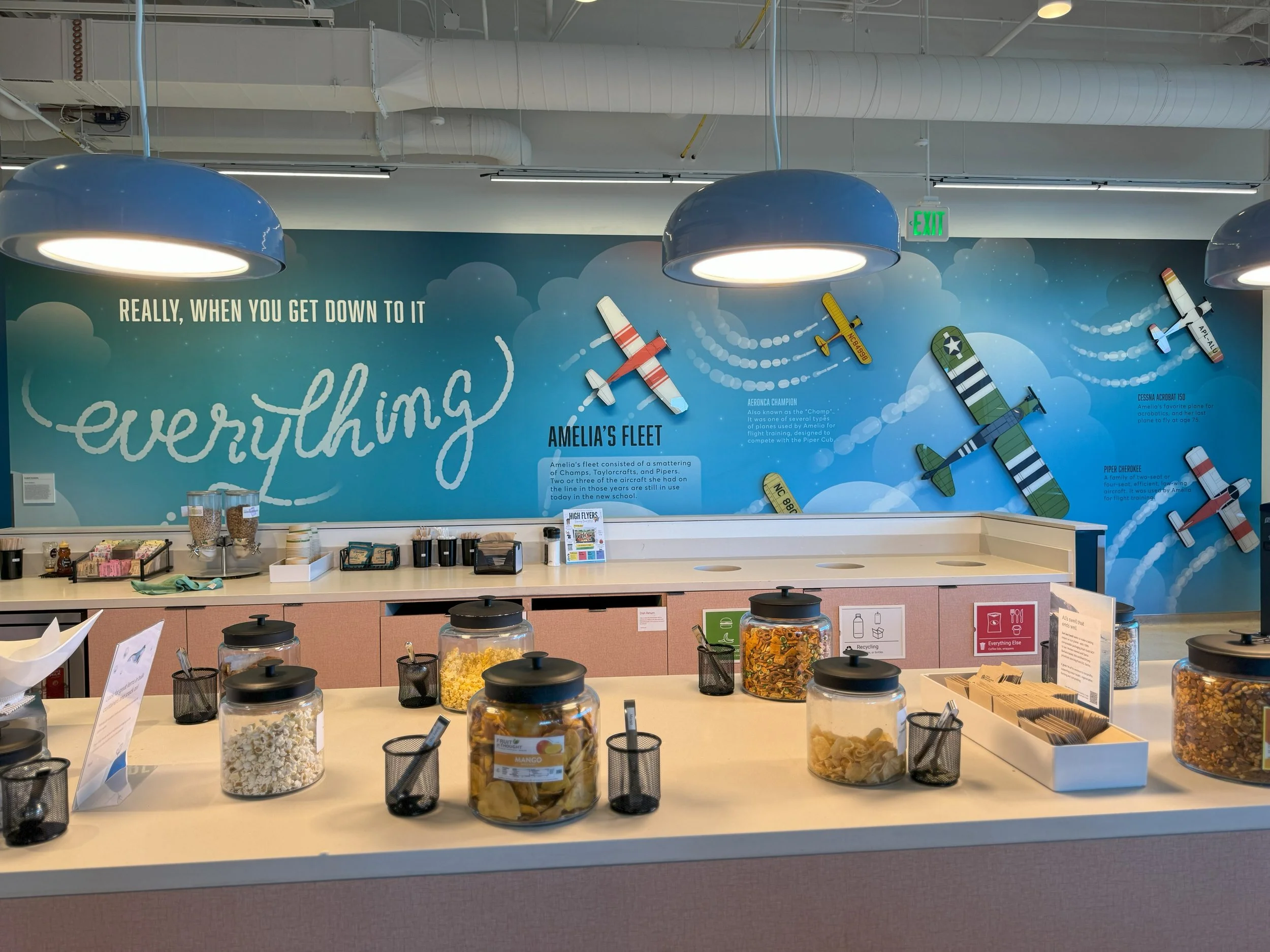 Large-format illustrated environmental mural installed in a collaborative workspace to create a vibrant atmosphere.