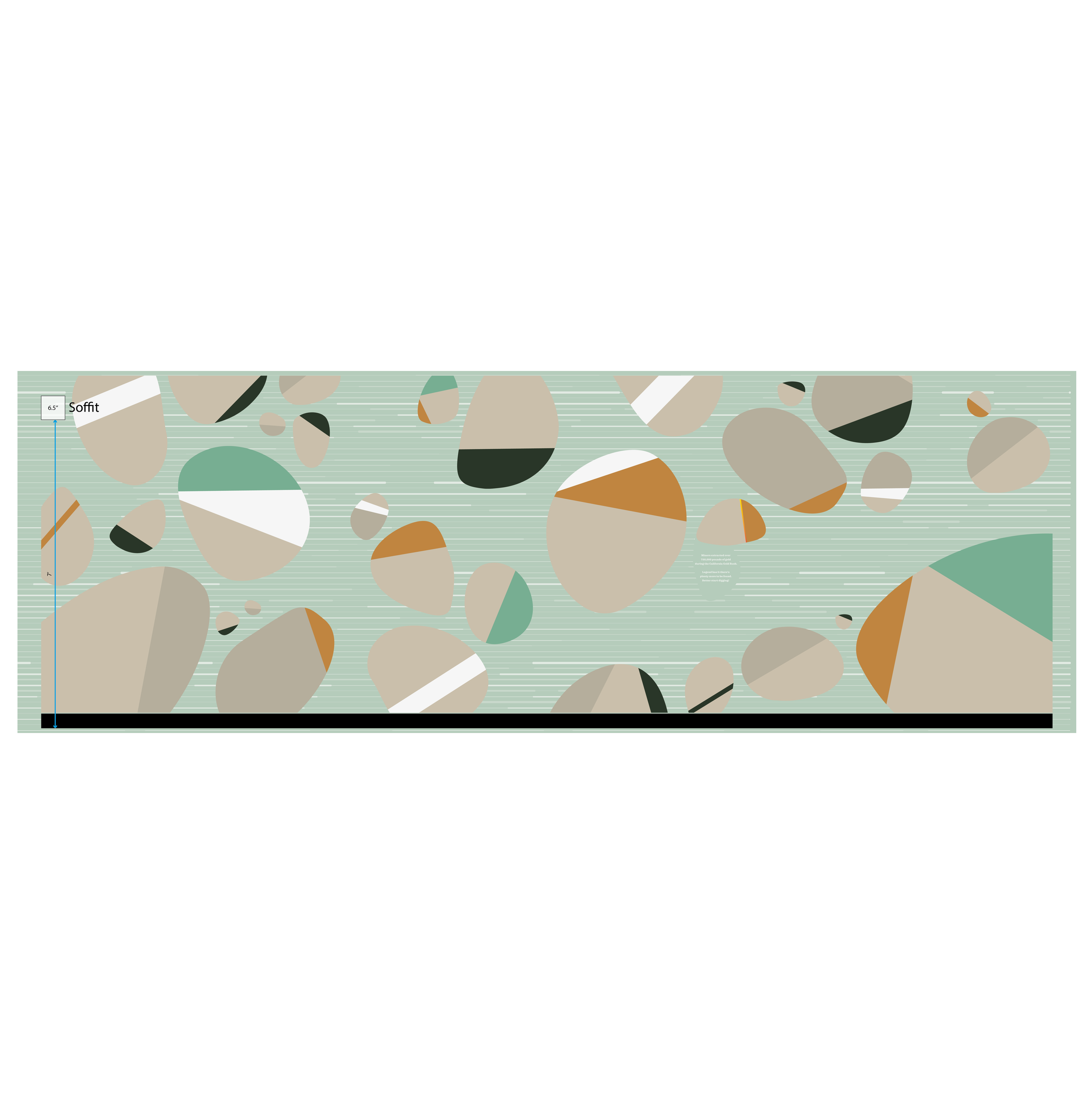 Rock-themed graphic wallcovering elevation with layered stone shapes for Amazon SJC3 chamber room, digitally printed on Dreamscape material and fabricated by JP Digital in Cupertino, California.